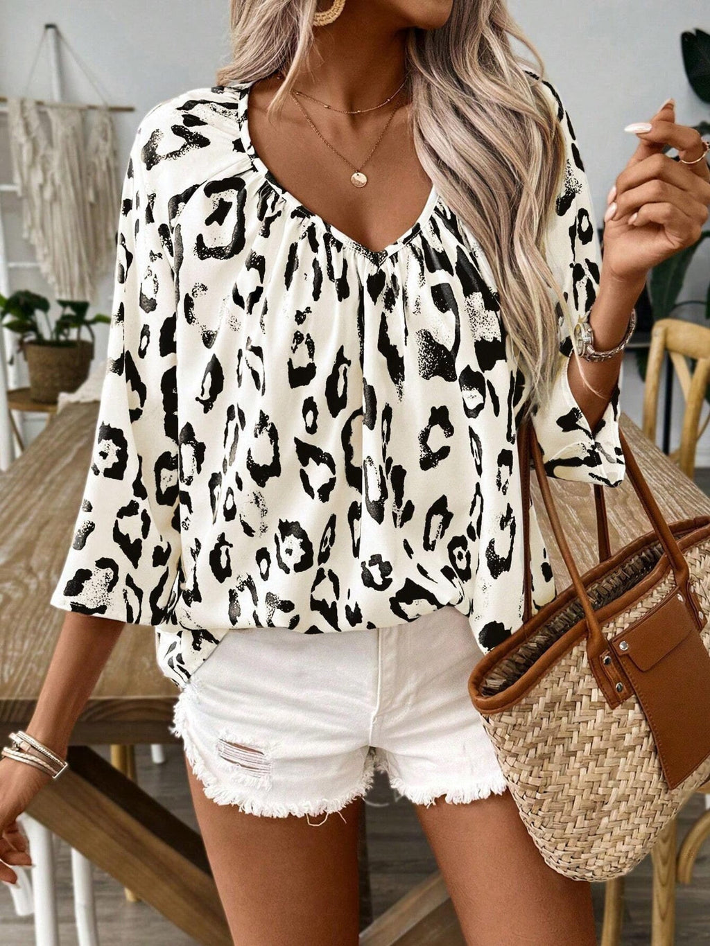 Leopard Print V-Neck Blouse