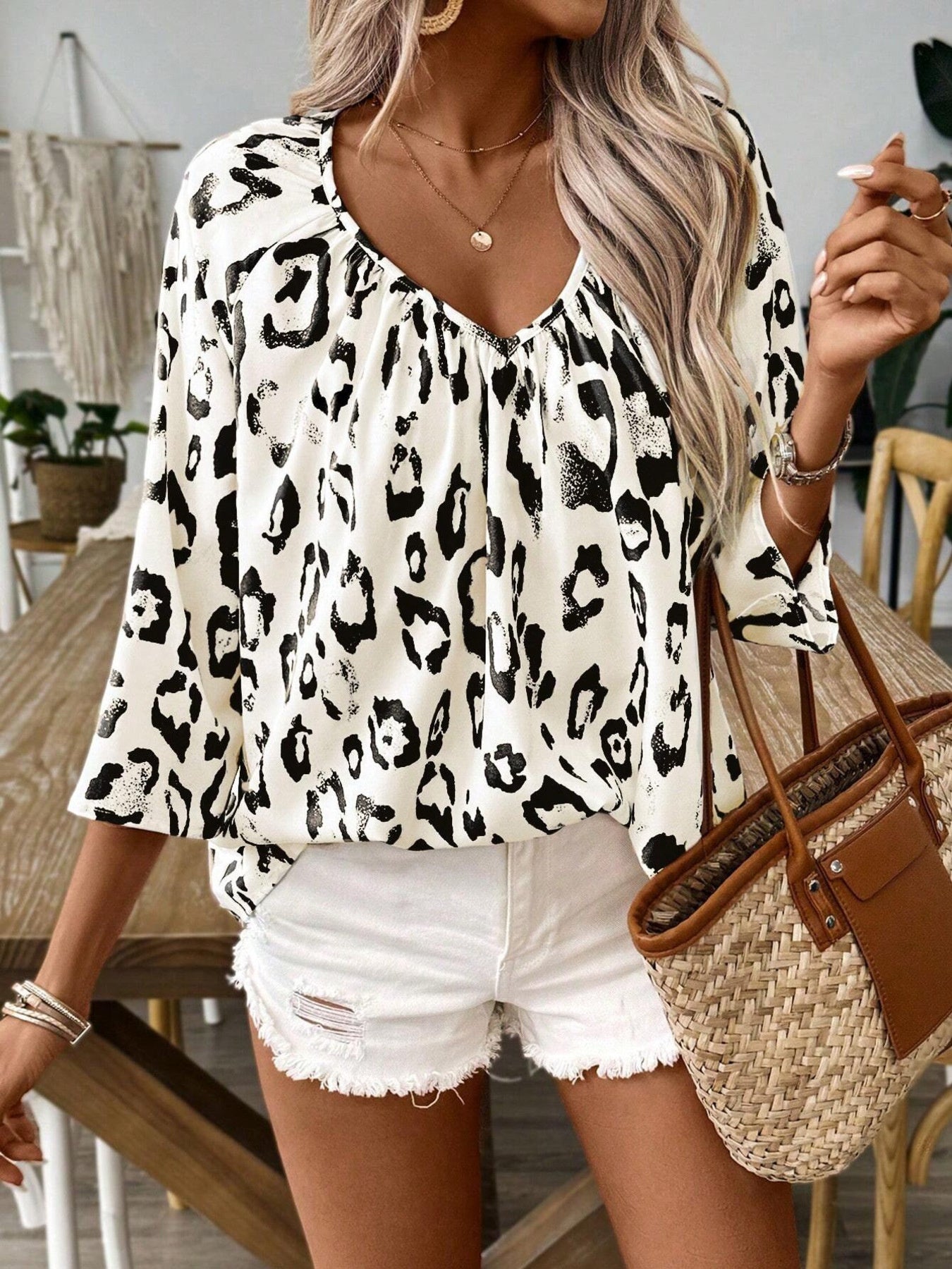 Leopard Print V-Neck Blouse