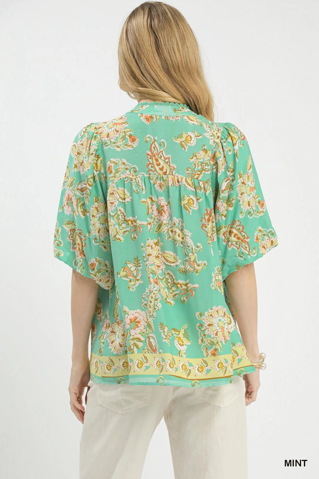 Umgee Apricot Floral Boho Blouse