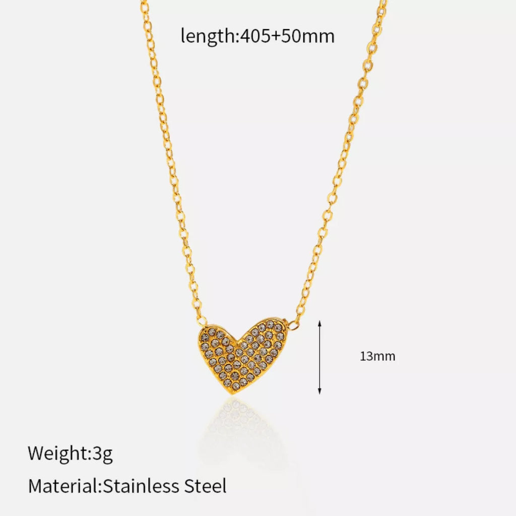 18K Gold-Plated Rhinestone Heart Necklace