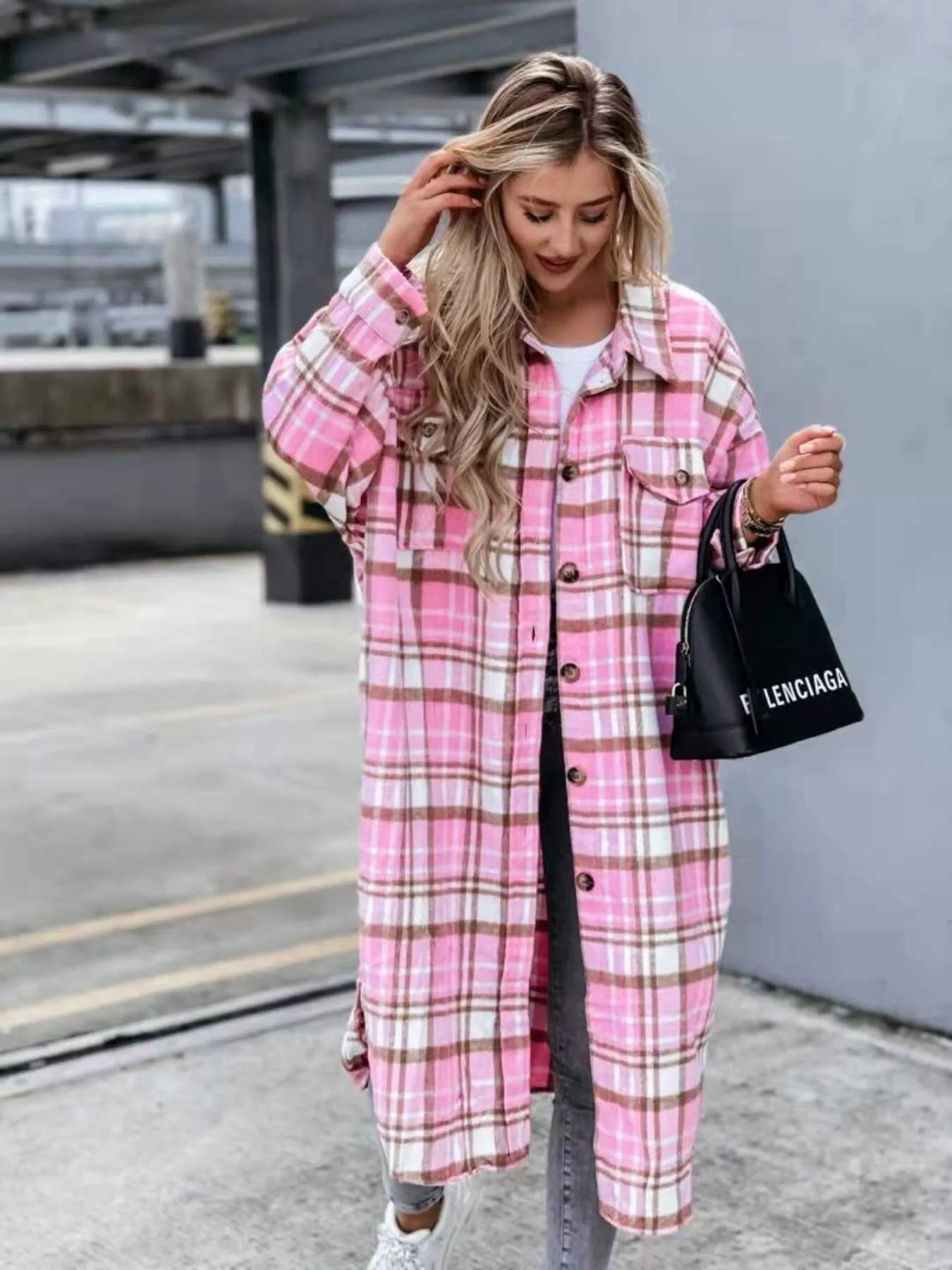 Plaid Button Up Longline Shacket