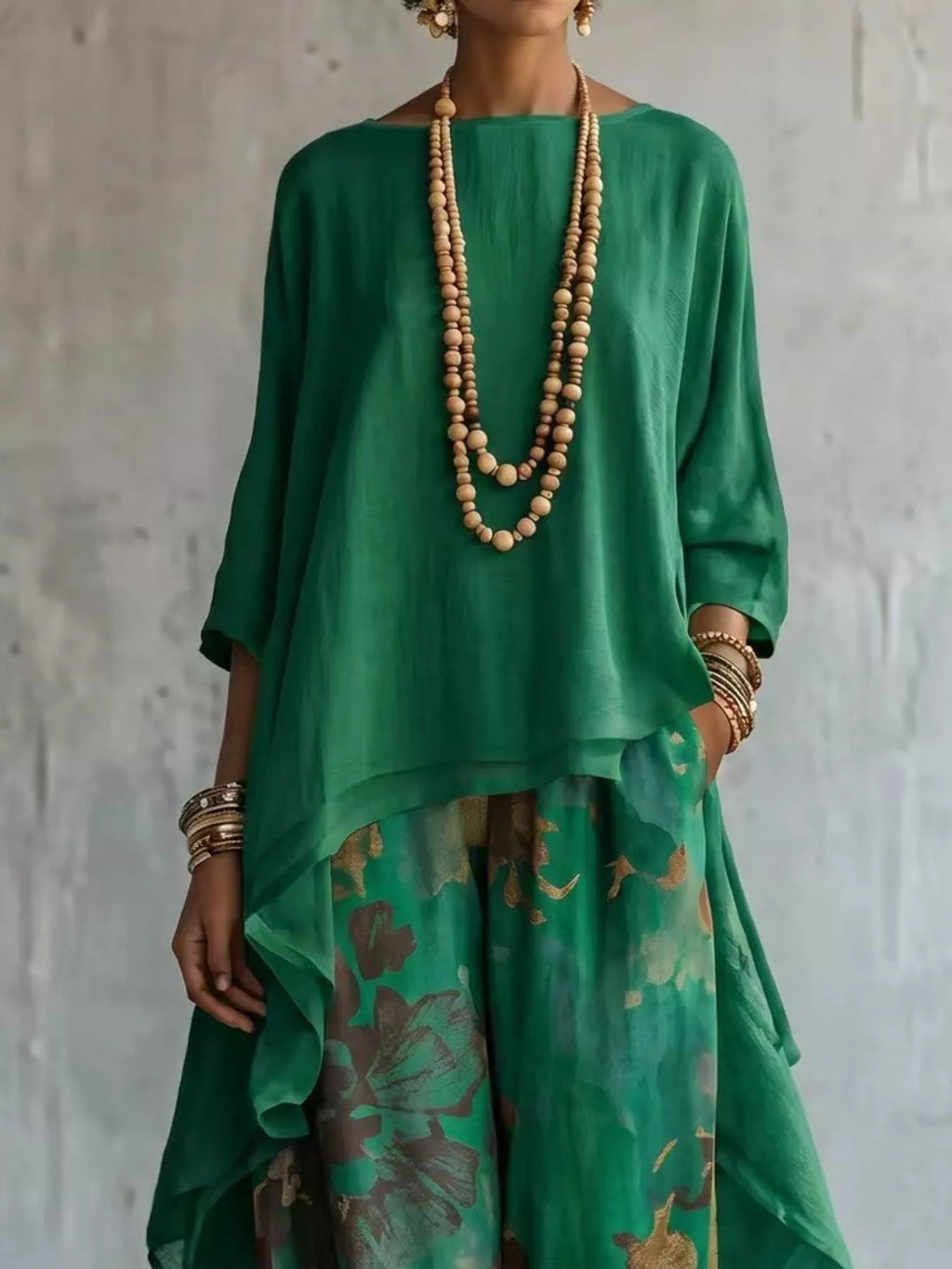 Asymmetrical Hem Top and Floral Pants Set