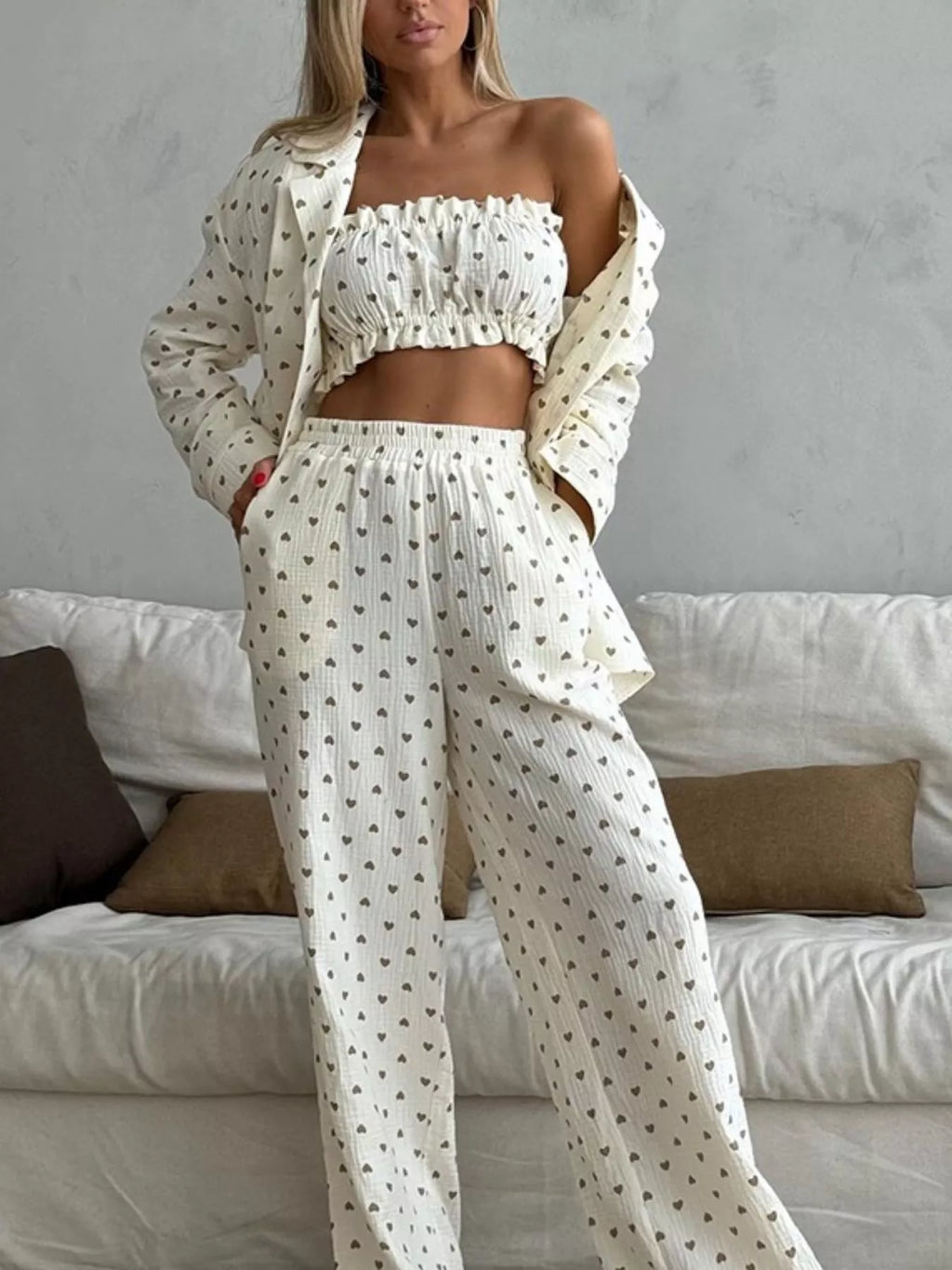 Heart Print Three-Piece Lounge Set