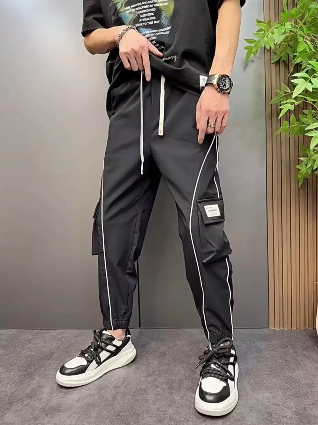 Men's Plus Size Stripe Cargo Joggers