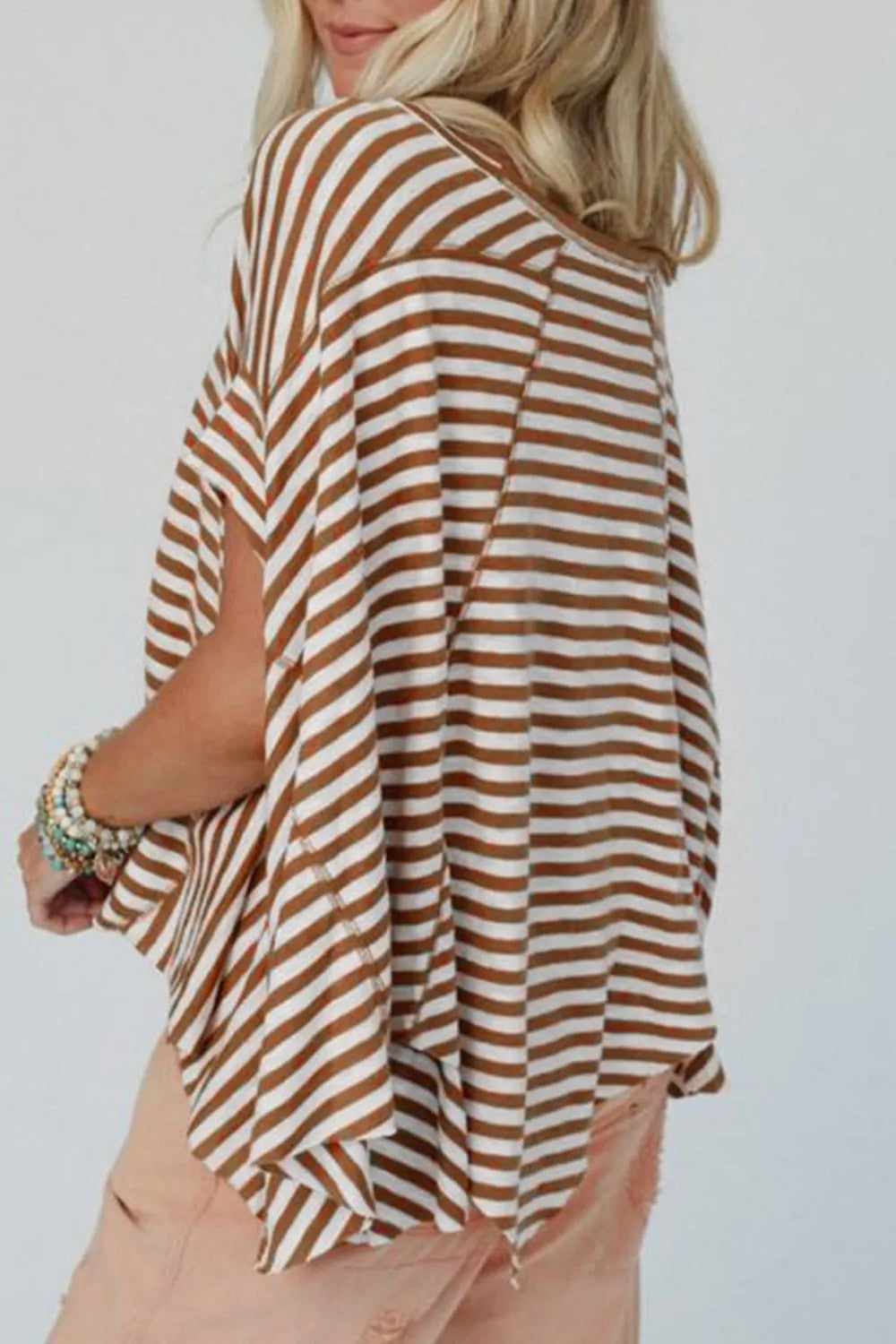 Stripe Batwing Sleeve Round Neck Oversized Top