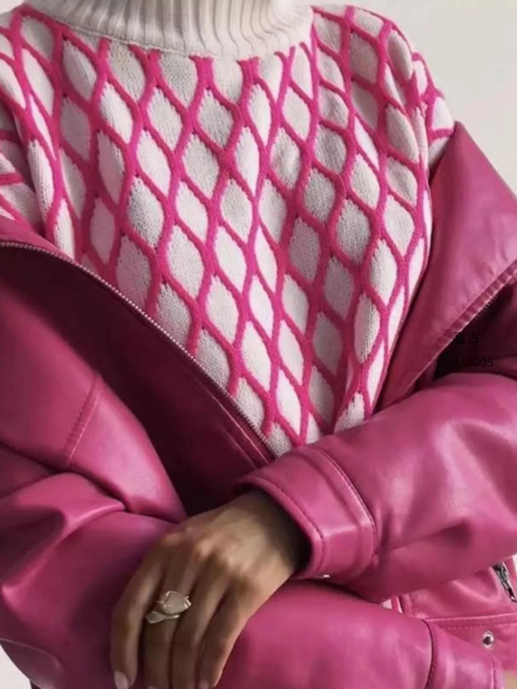 Geometric Pattern Turtleneck Sweater