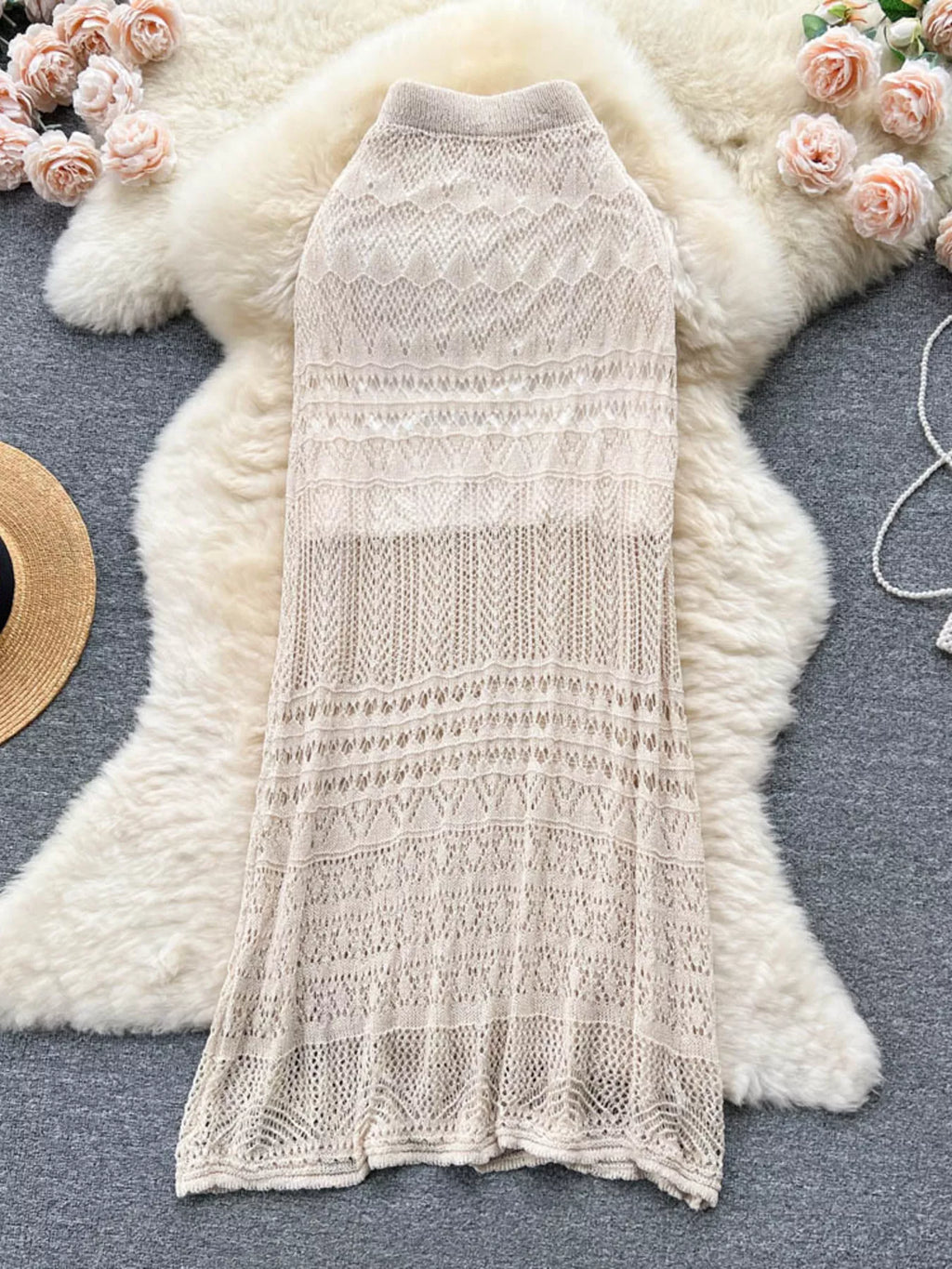 Knitted Hollow Out Maxi Skirt