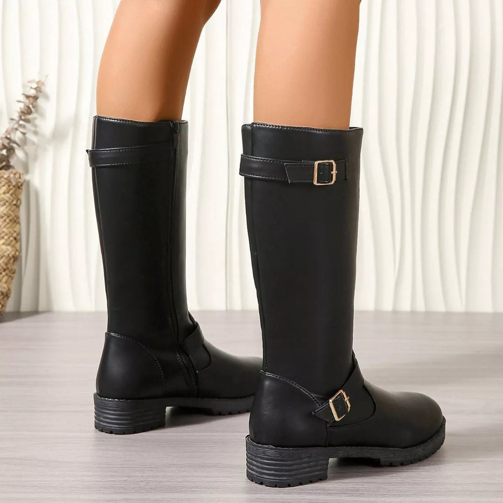 Round Toe Block Heels Boots