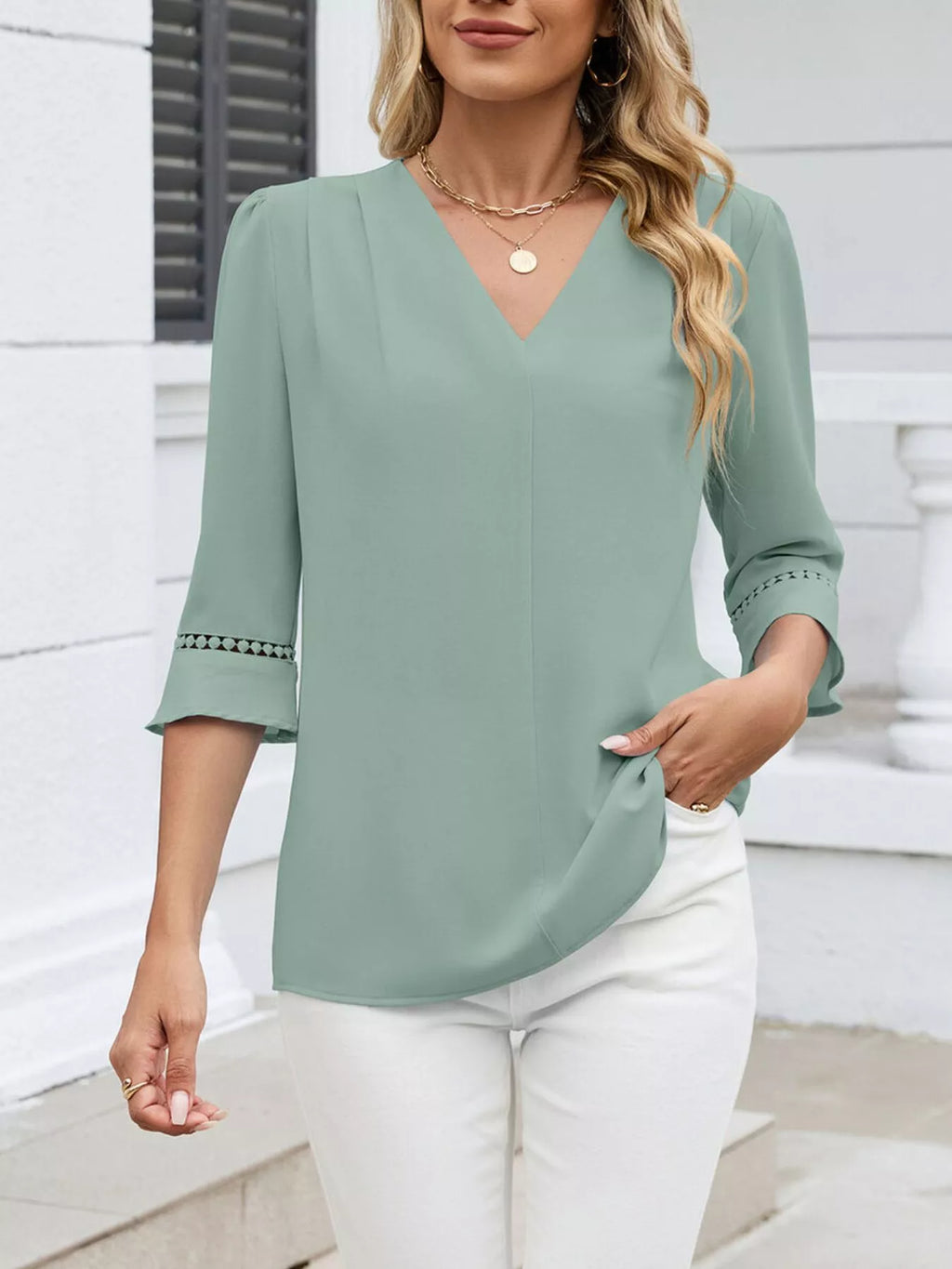V-Neck 3/4 Sleeve Blouse