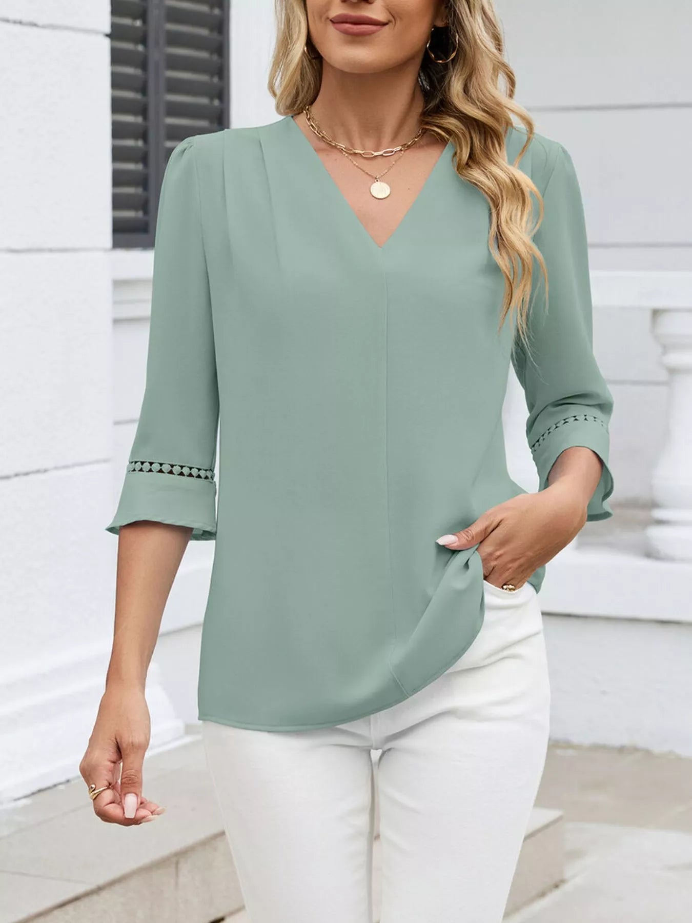 V-Neck 3/4 Sleeve Blouse