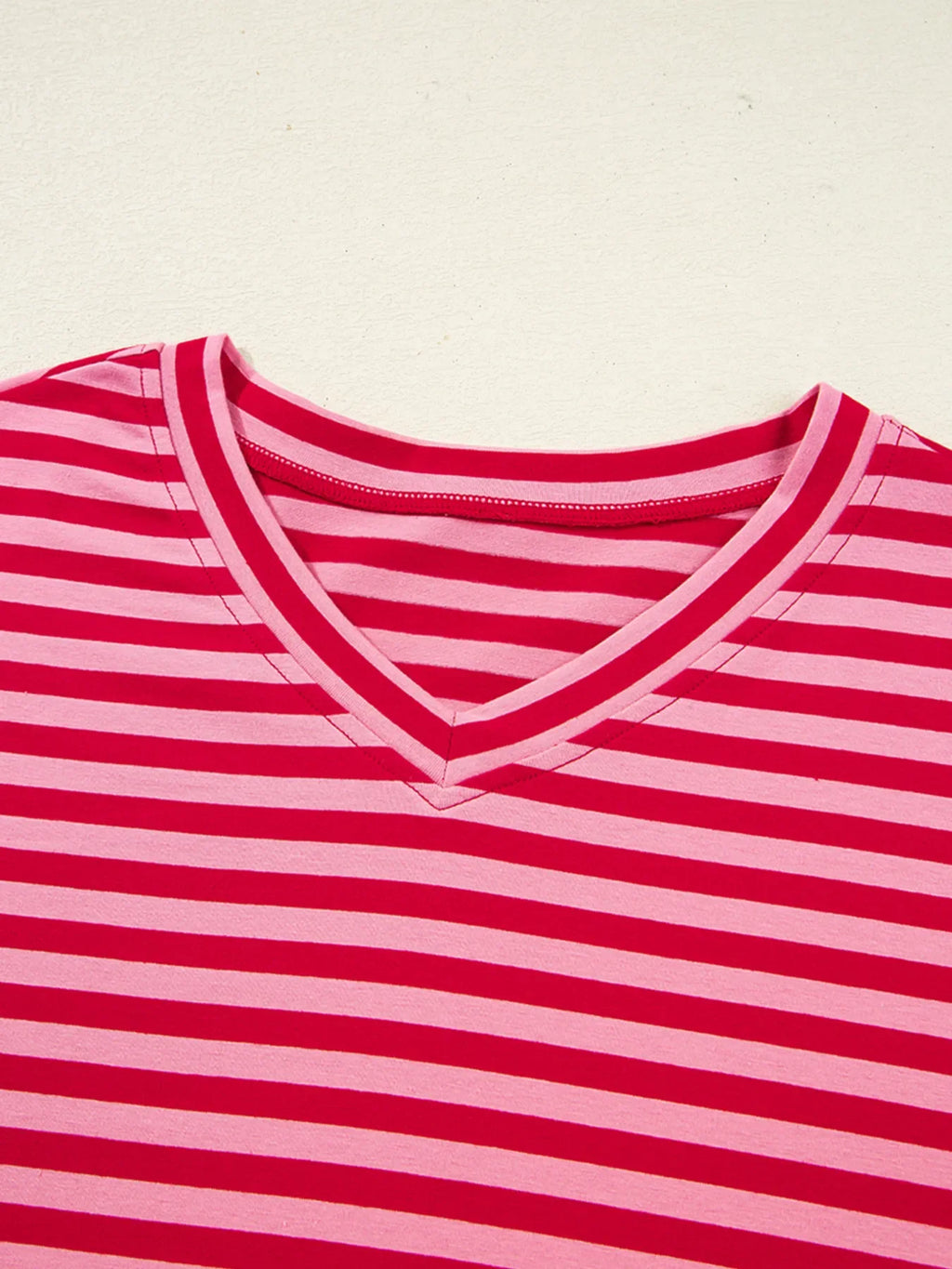 Contrast Striped Drop Shoulder V Neck Top