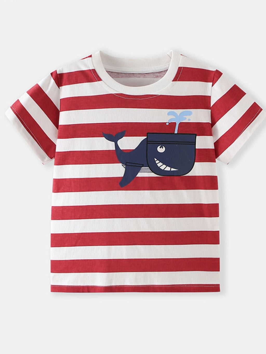 Children's Whale Print Striped Crew Neck T-Shirt