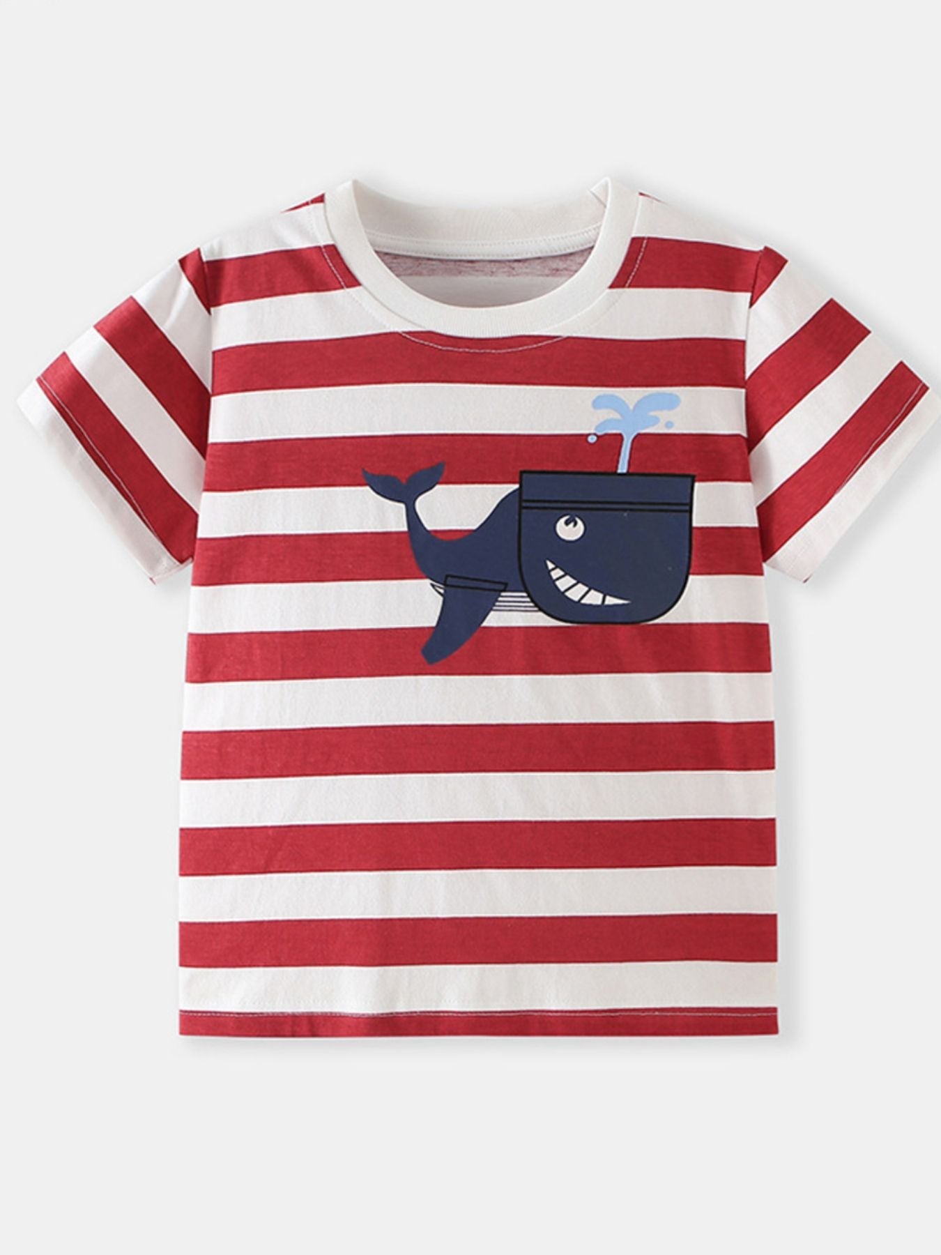 Children's Whale Print Striped Crew Neck T-Shirt