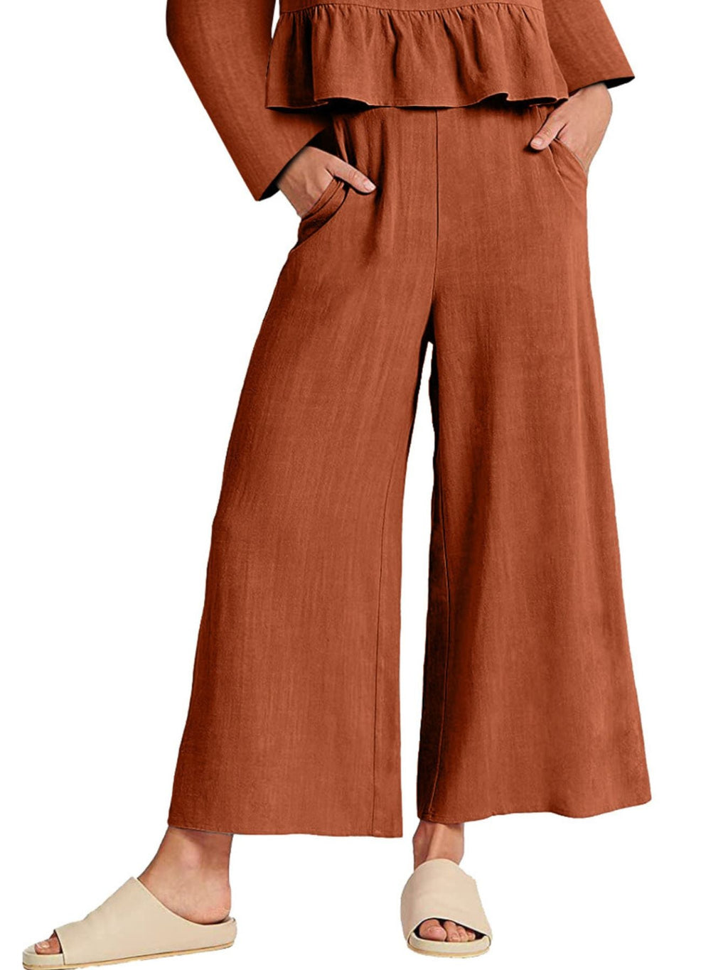 Full Size Ruffled Hem Long Sleeve Top and Pants Set Plus Size
