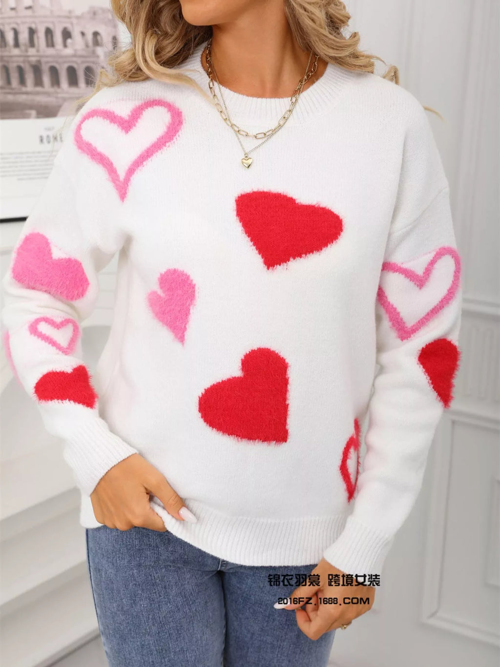 Valentine's Day Heart Pattern Knit Sweater