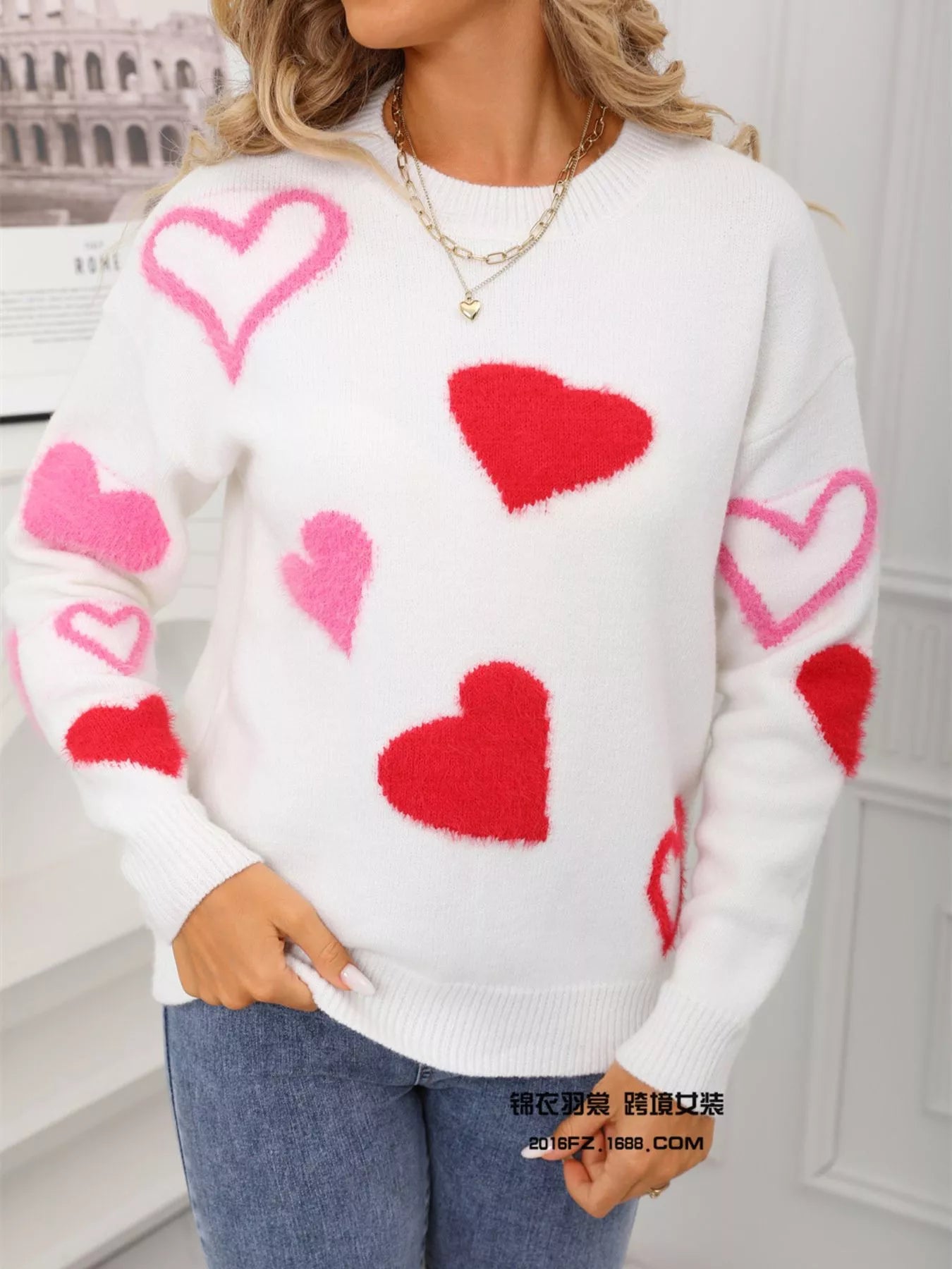 Valentine's Day Heart Pattern Knit Sweater