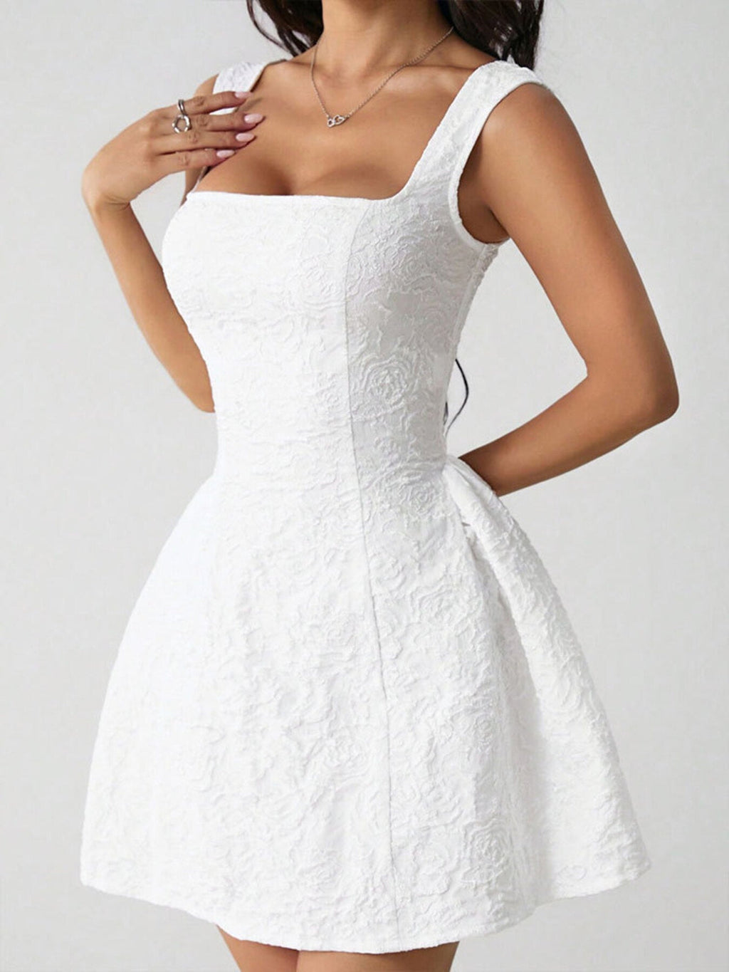 Textured Square Neck Mini Dress
