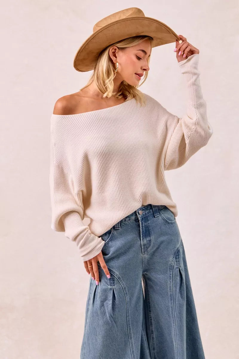 BiBi Waffle Knit Off Shoulder Top