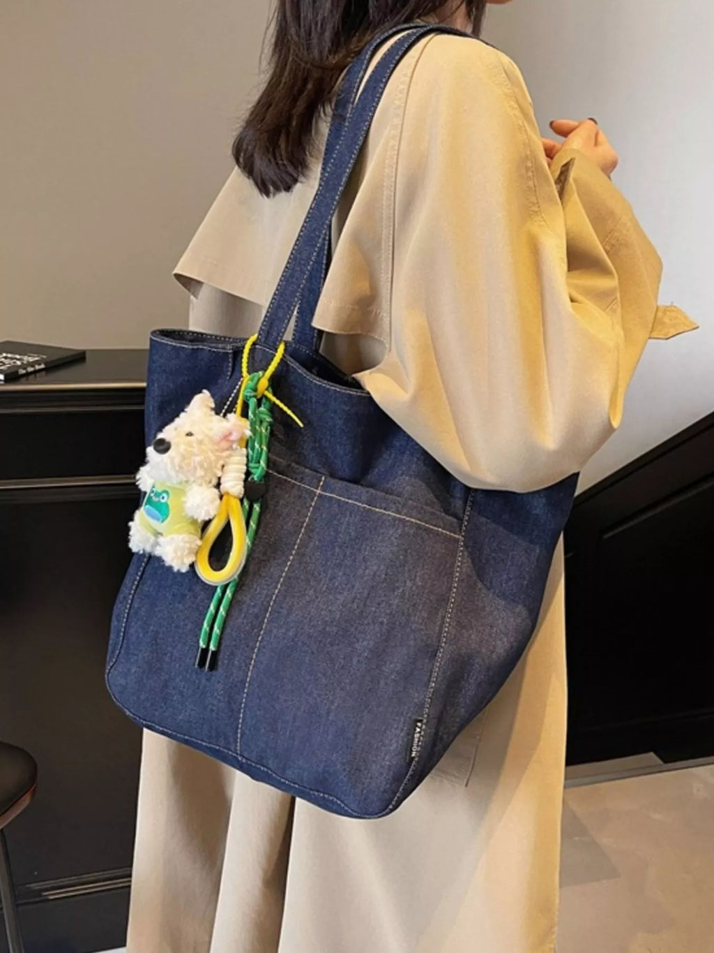 Denim Shoulder Bag with Cute Charm