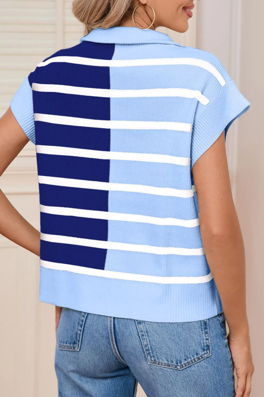 Striped Half Zip Sweater Vest