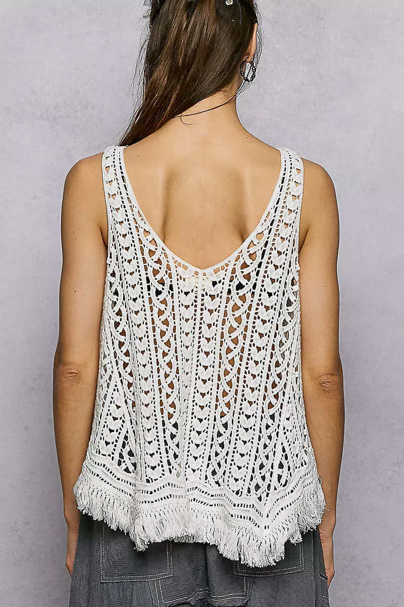POL Crochet Fringe Hem Tank Top