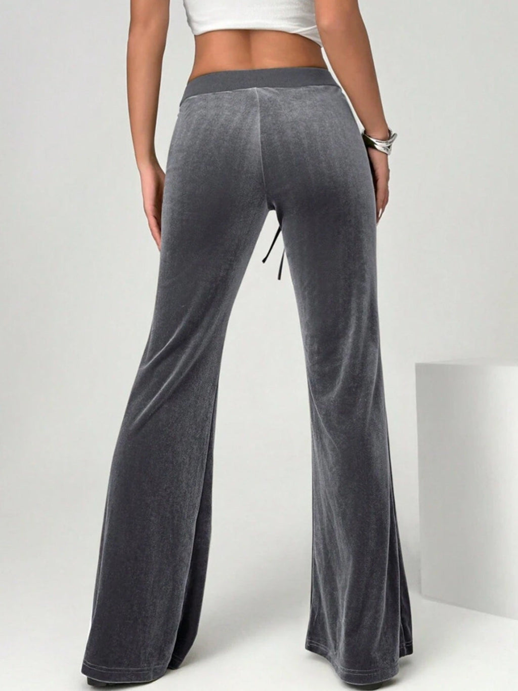 Velvet Flare Pants with Drawstring