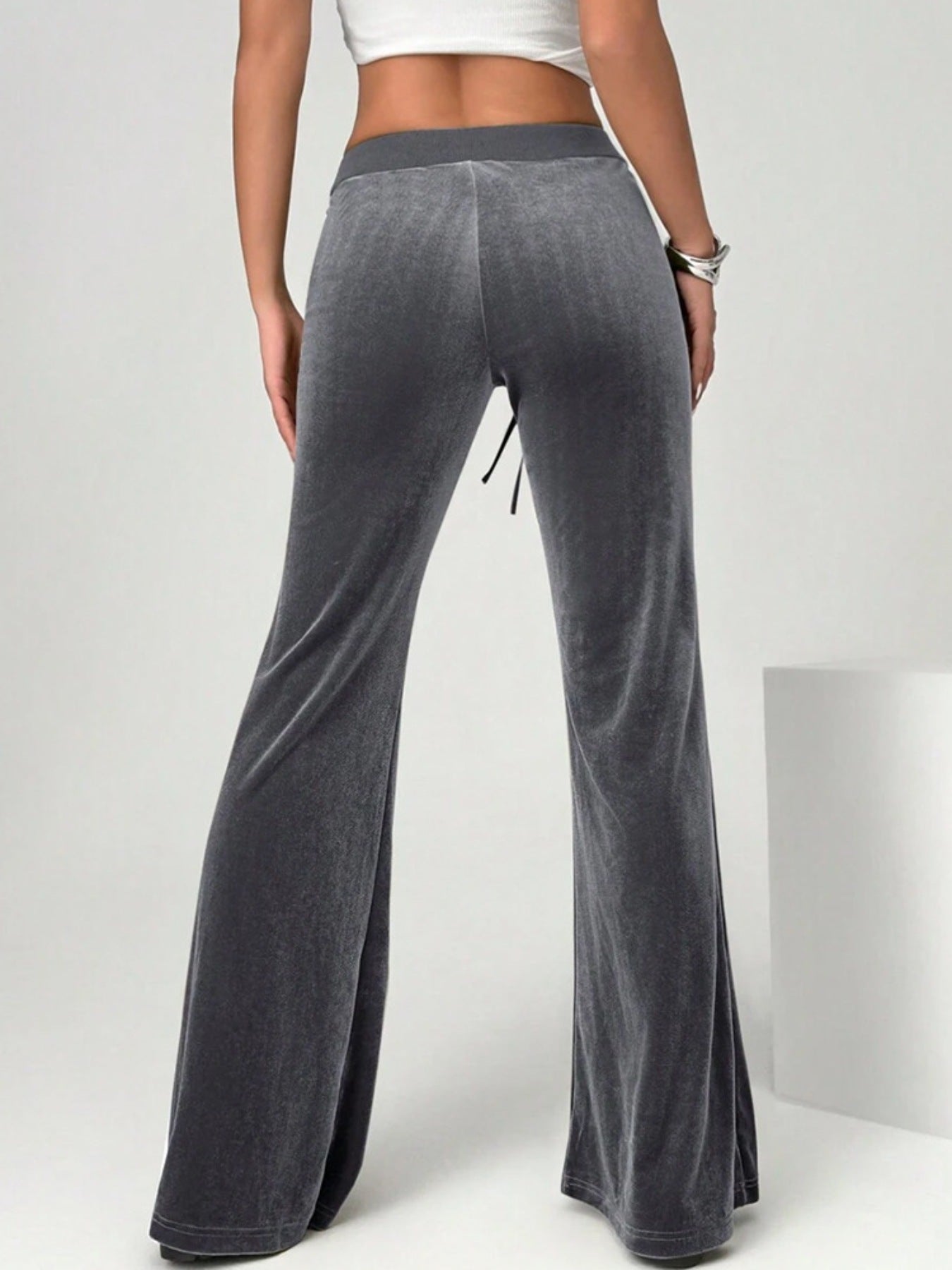 Velvet Flare Pants with Drawstring