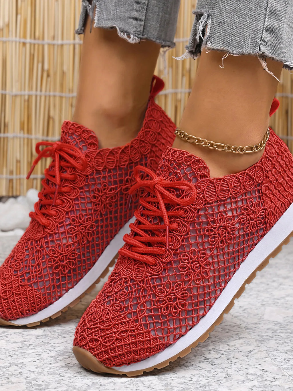 Breathable Mesh Lace-Up Sneakers