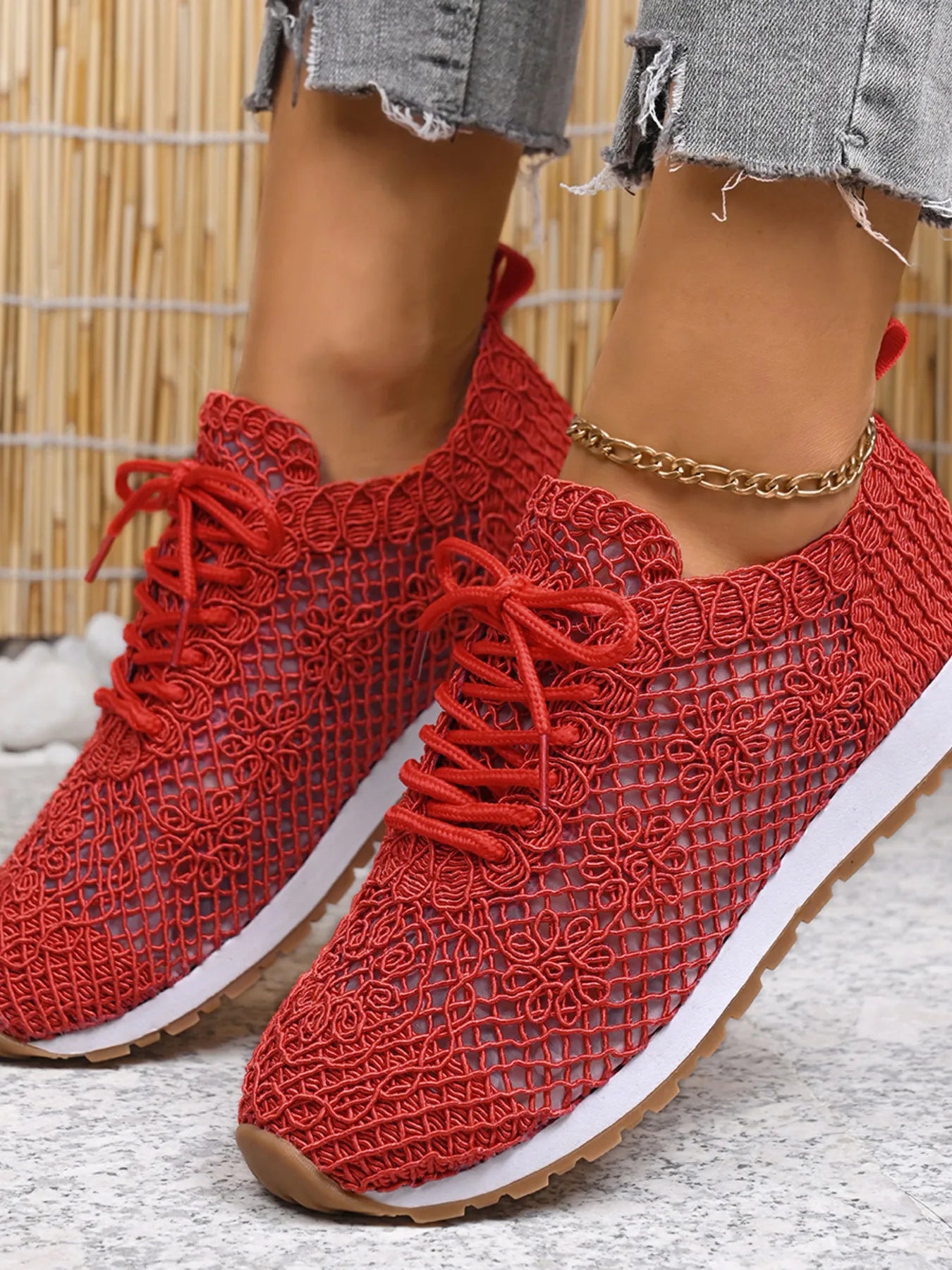 Breathable Mesh Lace-Up Sneakers