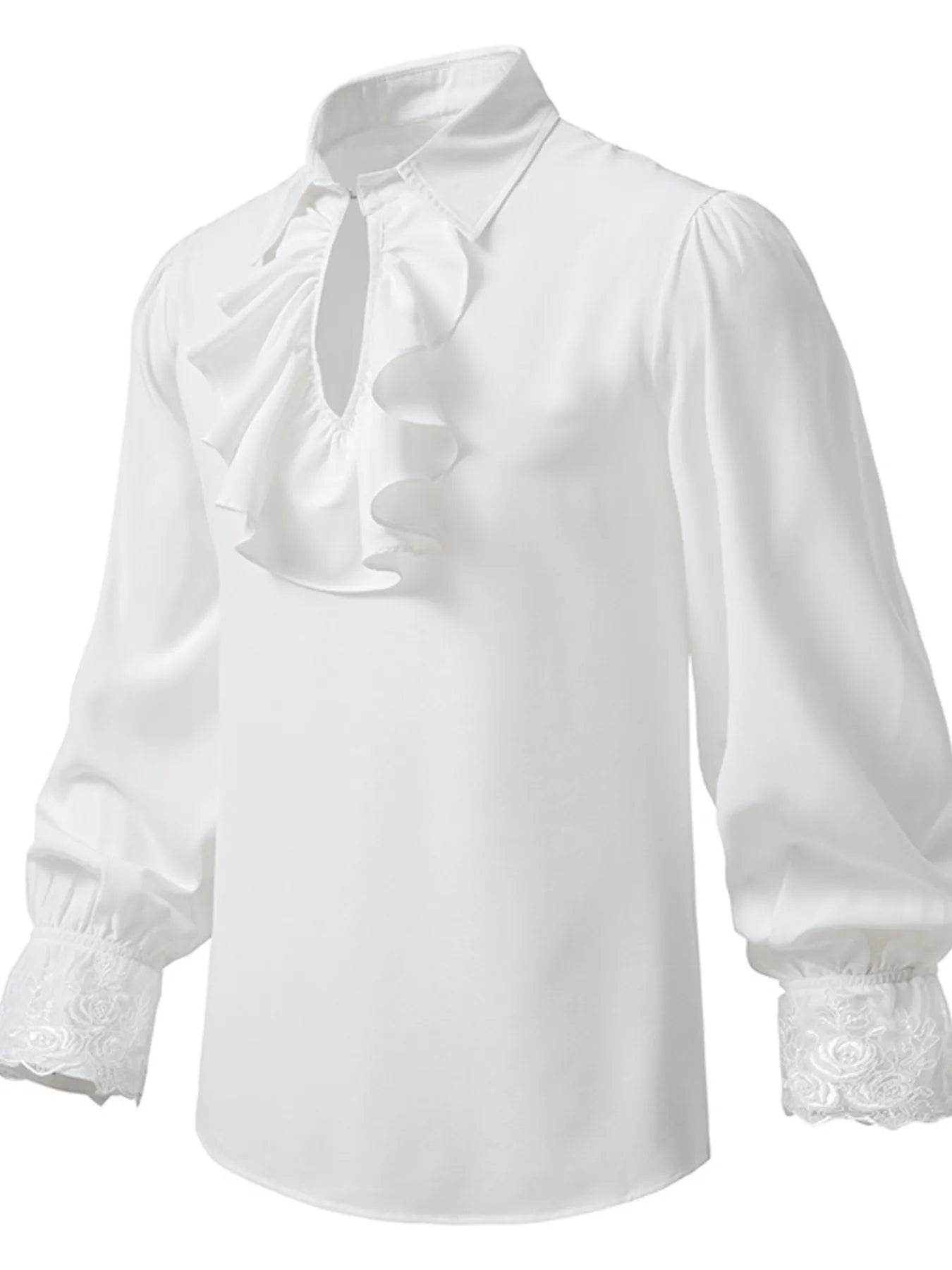 Men's Ruffled Lace Detail Long Sleeve Blouse