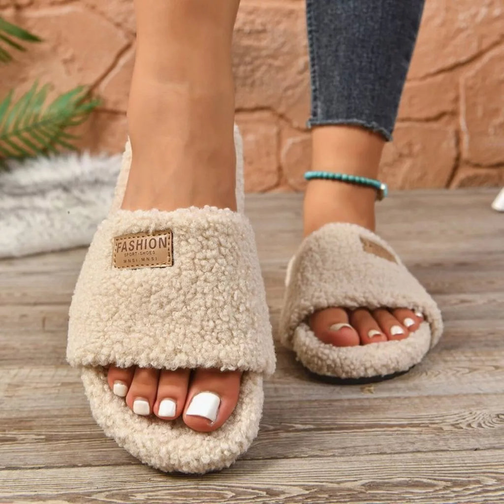 Fuzzy Open Toe Slippers
