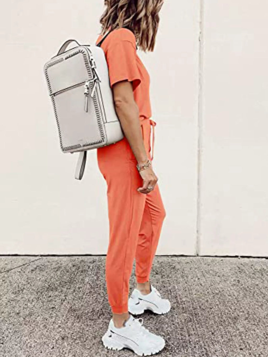 Full Size Round Neck Top and Drawstring Pants Set Plus Size