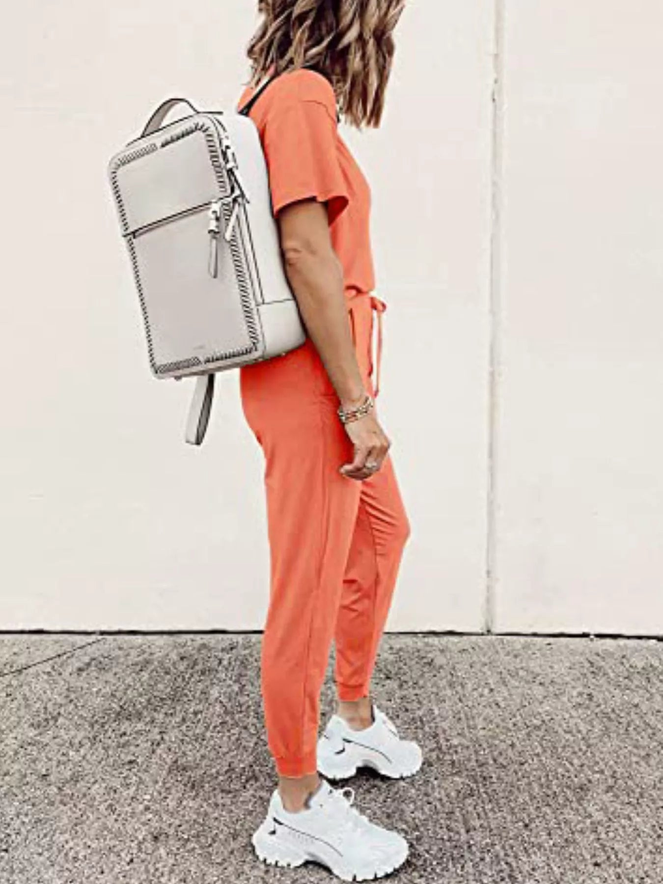 Full Size Round Neck Top and Drawstring Pants Set Plus Size