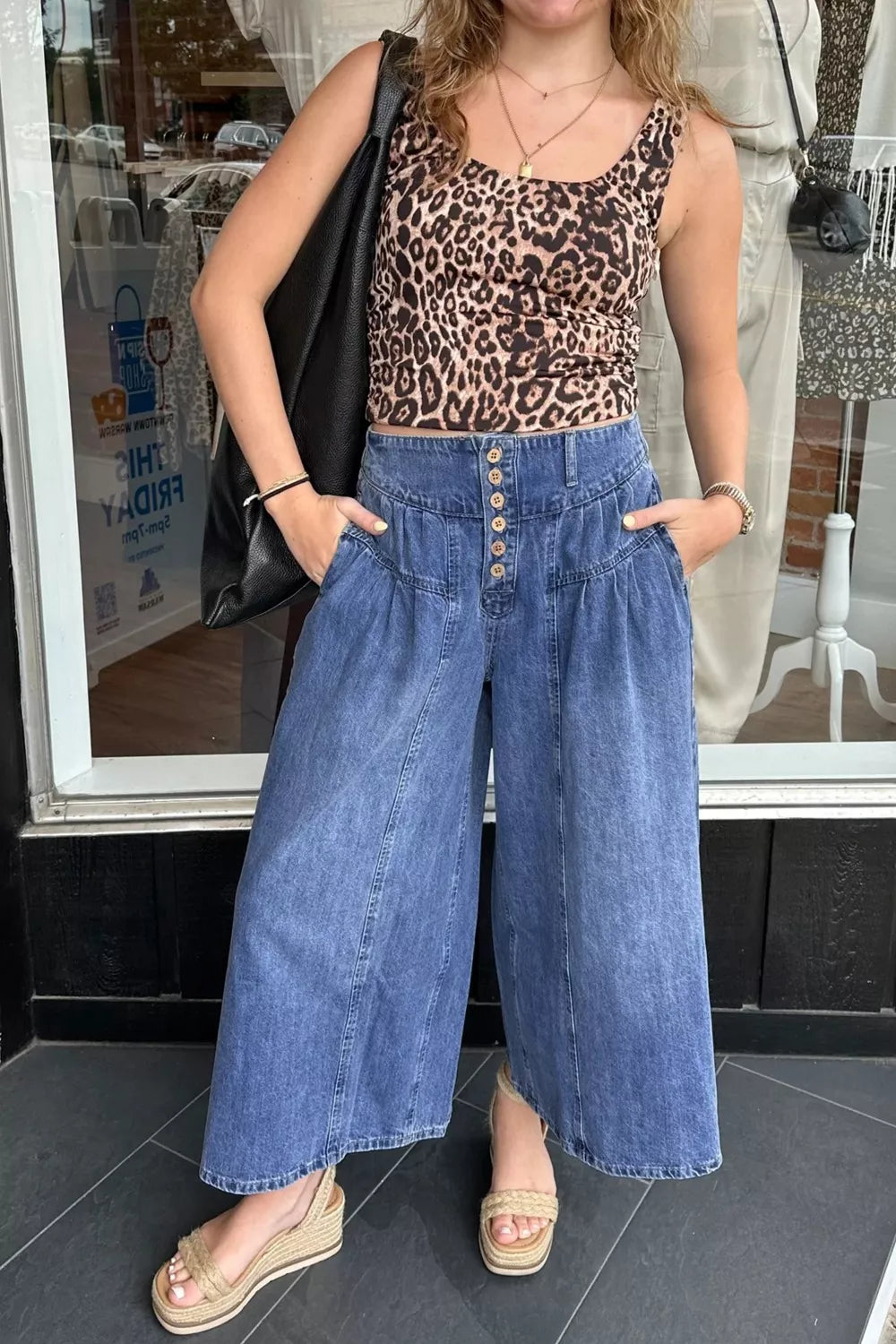 High-Waisted Wide Leg Button-Fly Jeans
