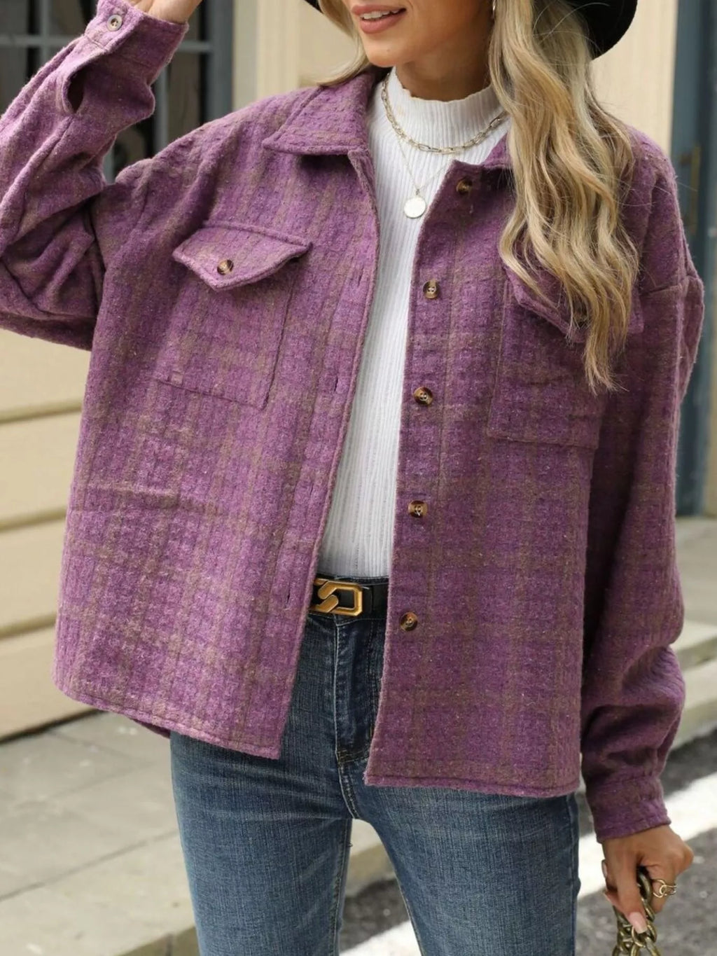 Plaid Button Up Long Sleeve Jacket