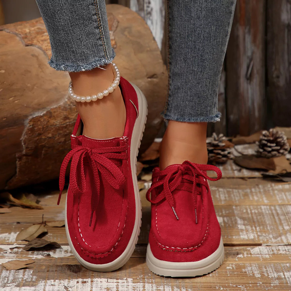 Lace-Up Round Toe Loafers