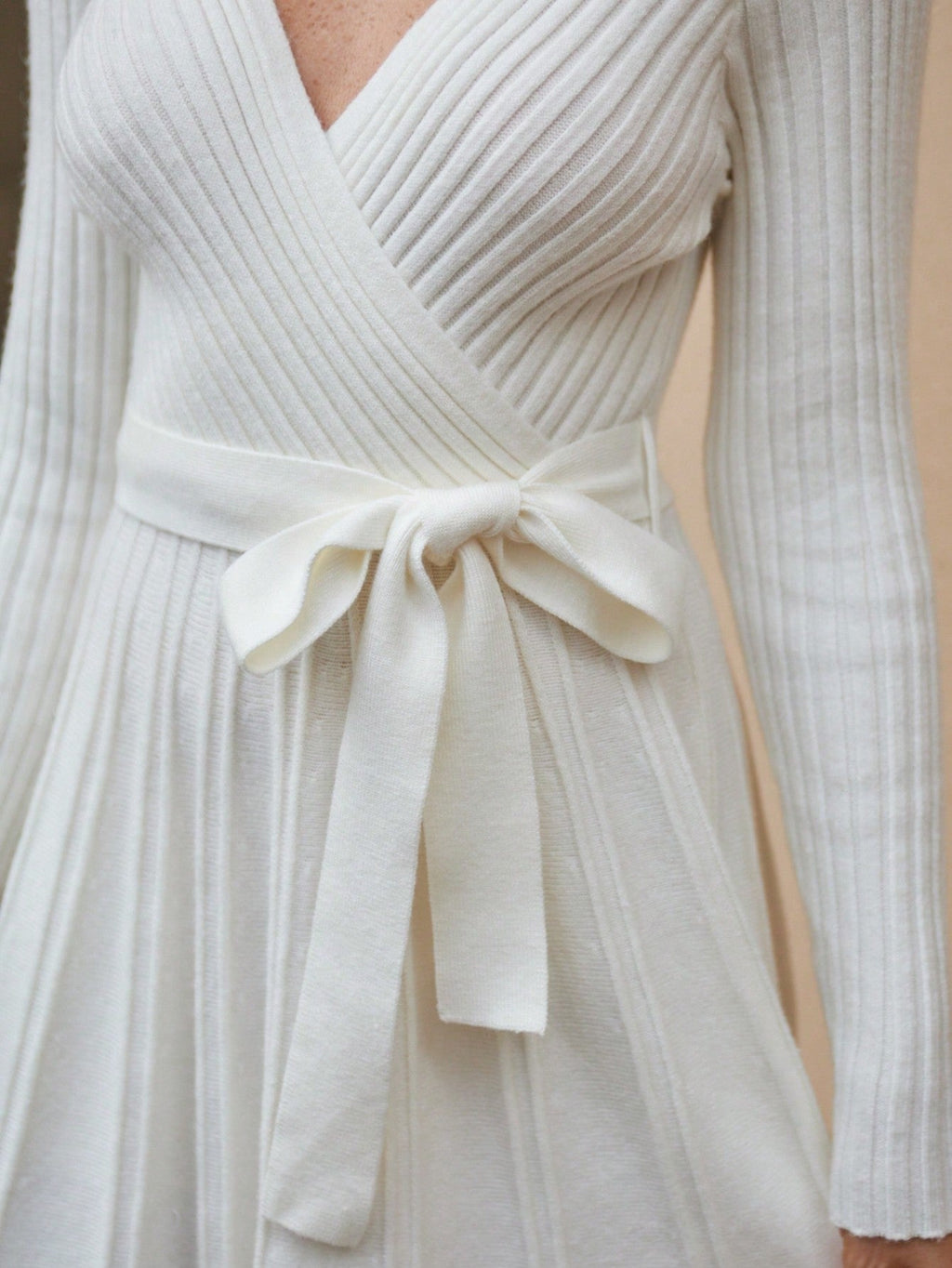 Women's Wrap A-Line Knit Dress Long Sleeve