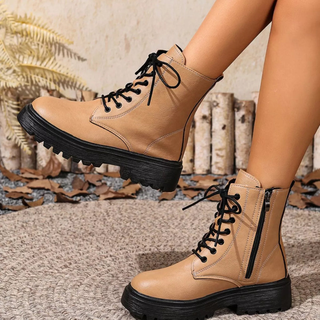 Lace-Up Ankle Combat Boots