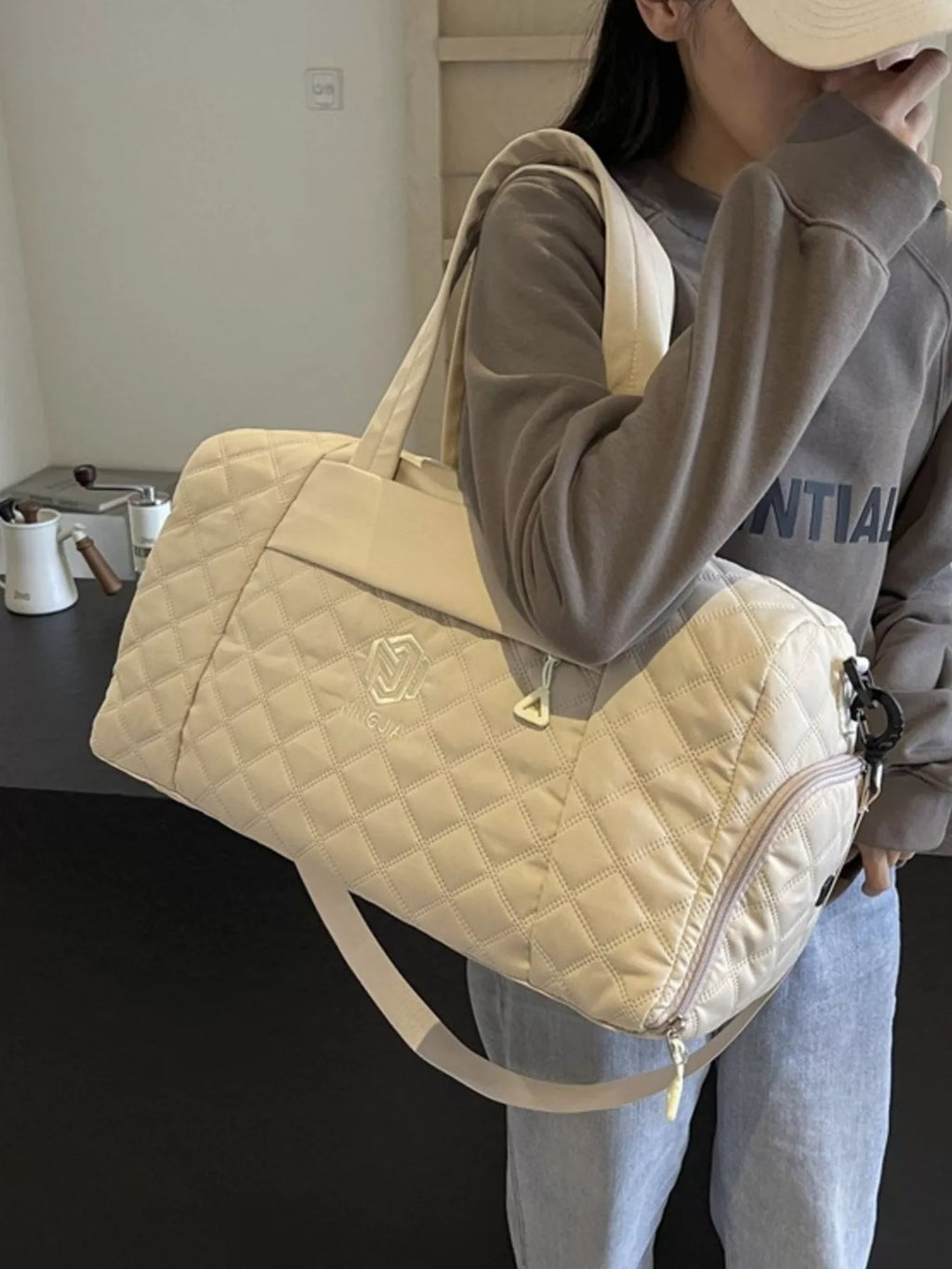 Quilted Duffel Bag with Adjustable Strap
