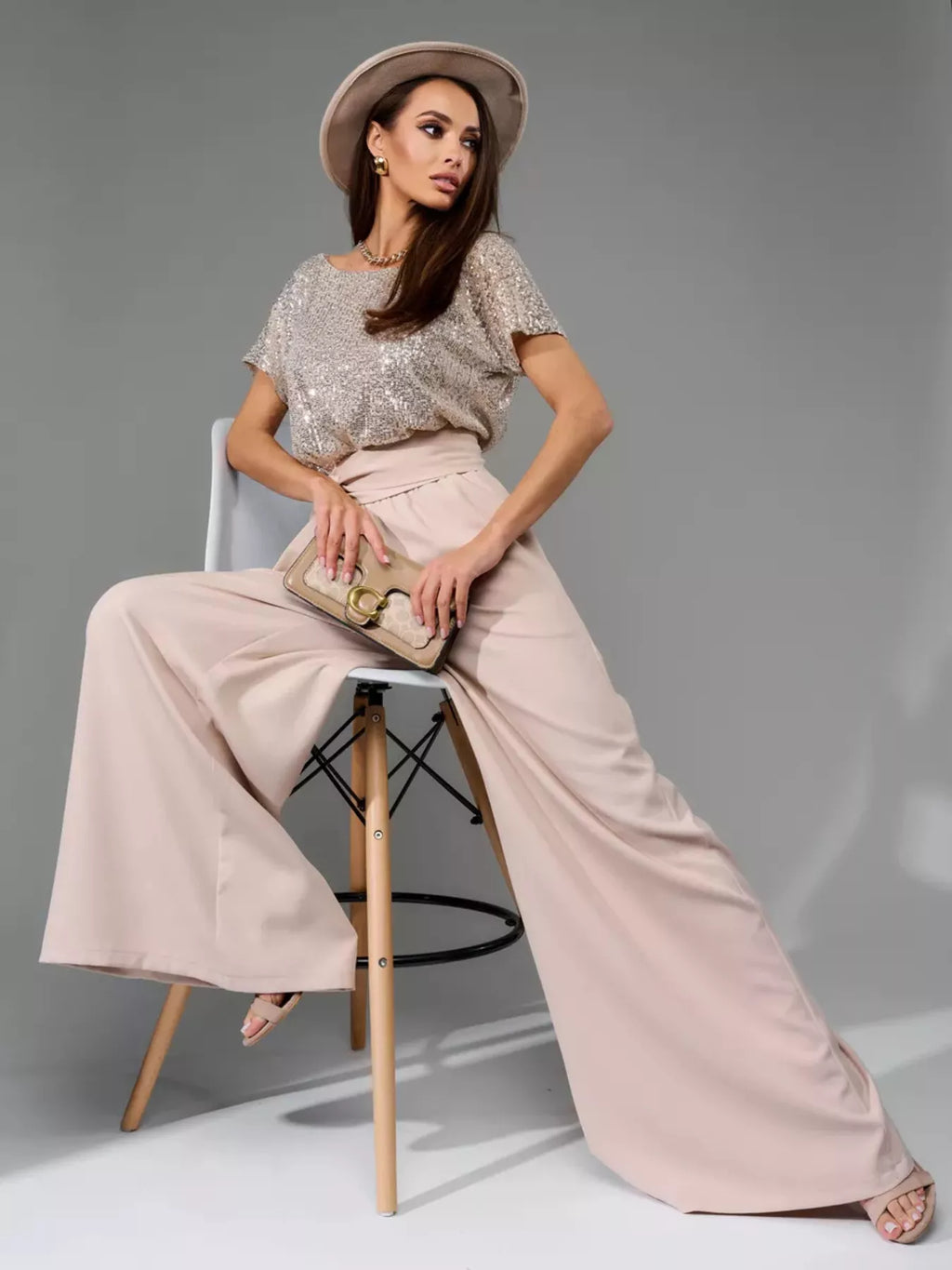 Full Size Sequin Short Sleeve Wide Leg Jumpsuit Plus Size