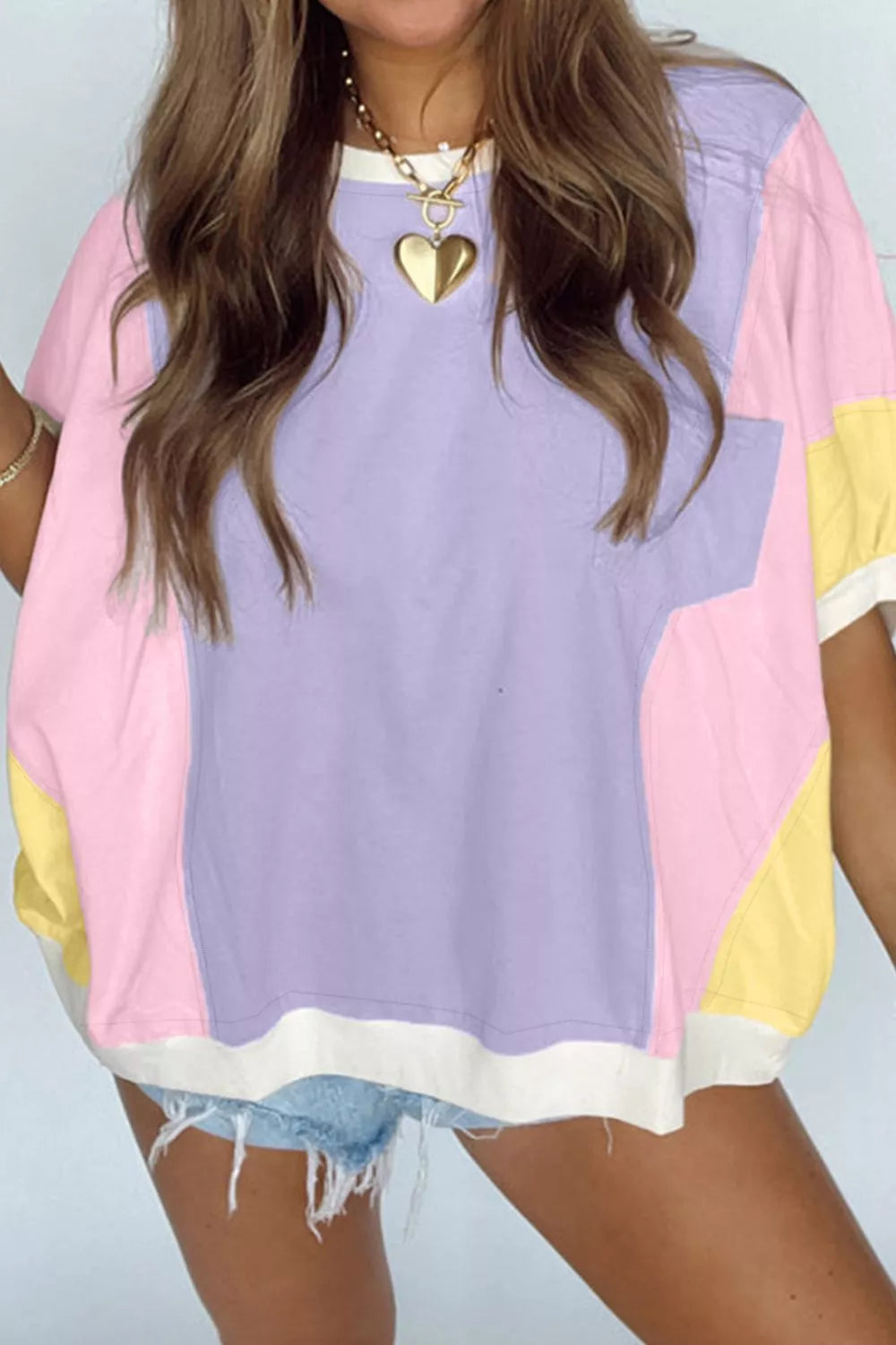 Color Block Patchwork Half Sleeve Oversized T Shirt