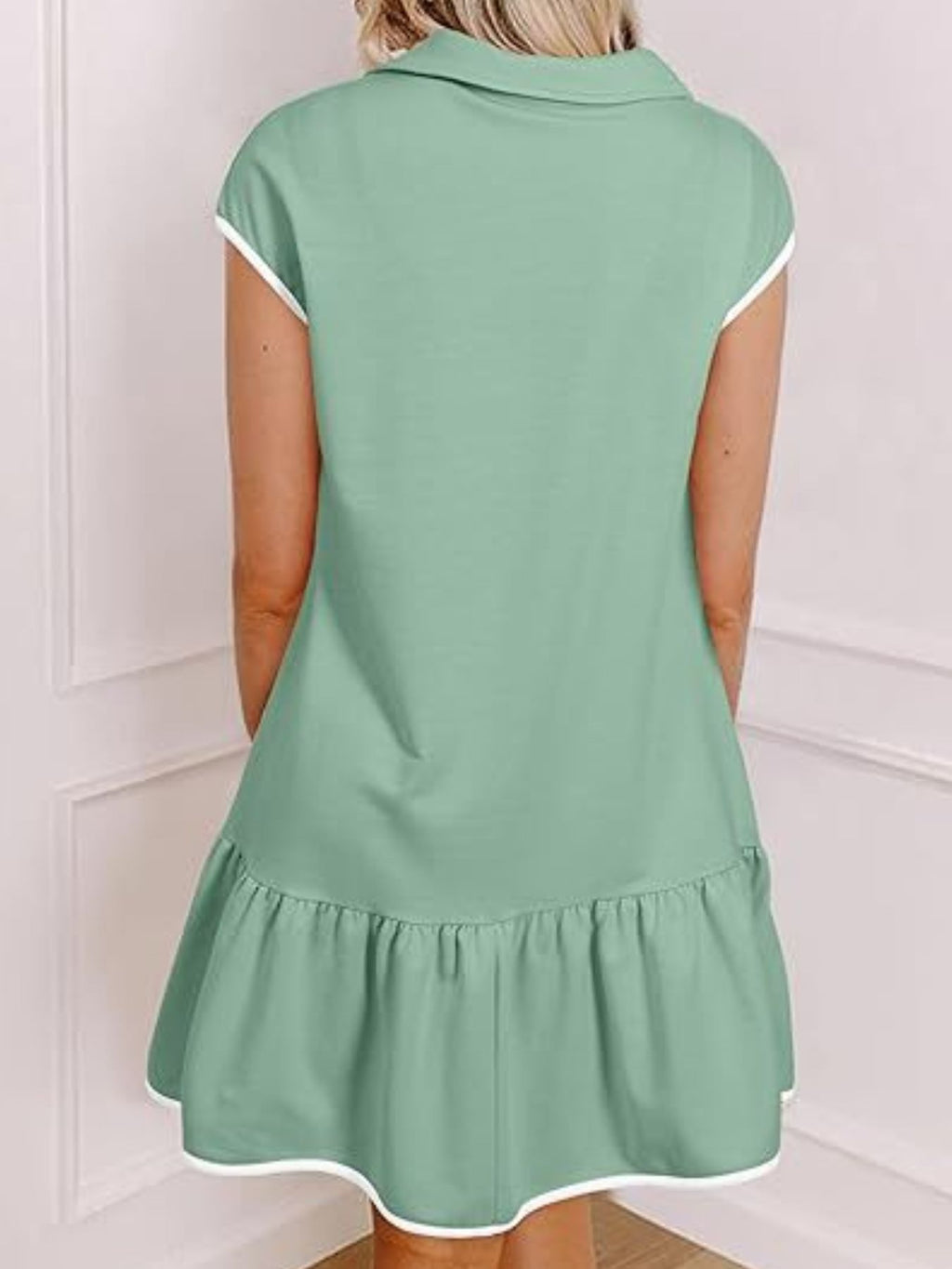 Zip Front Cap Sleeve Ruffle Hem Dress