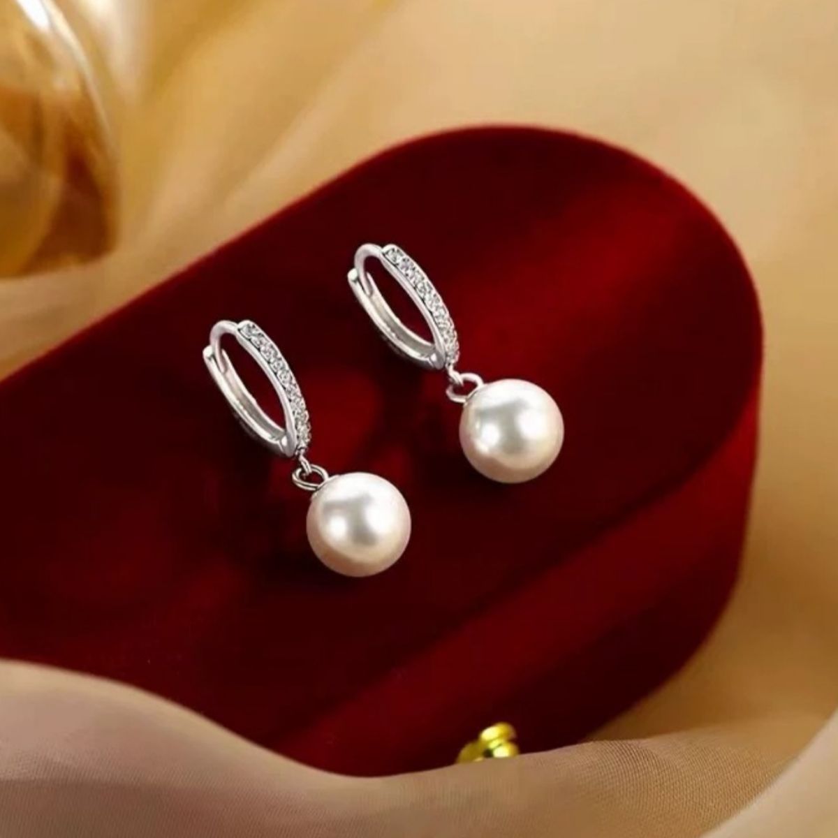 Pearl Drop Hoop Earrings