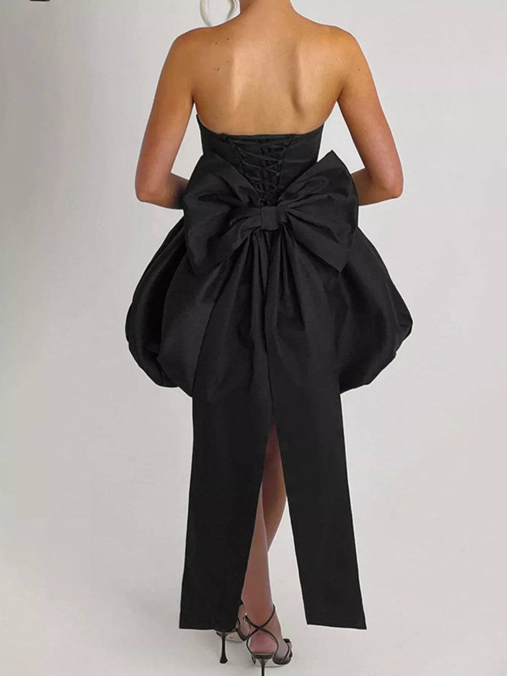 Elegant Strapless Bowknot Bubble Hem Mini Dress