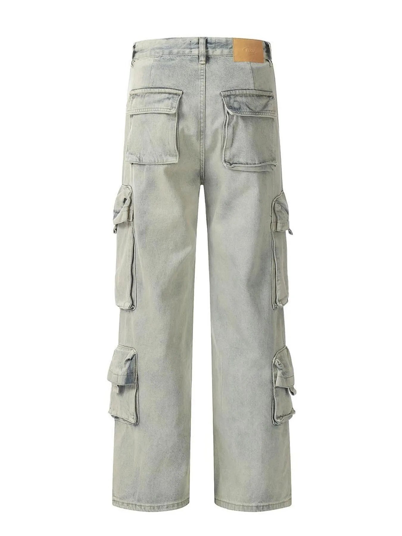 Men's Washed Multi-Pocket Straight Cargo Jeans