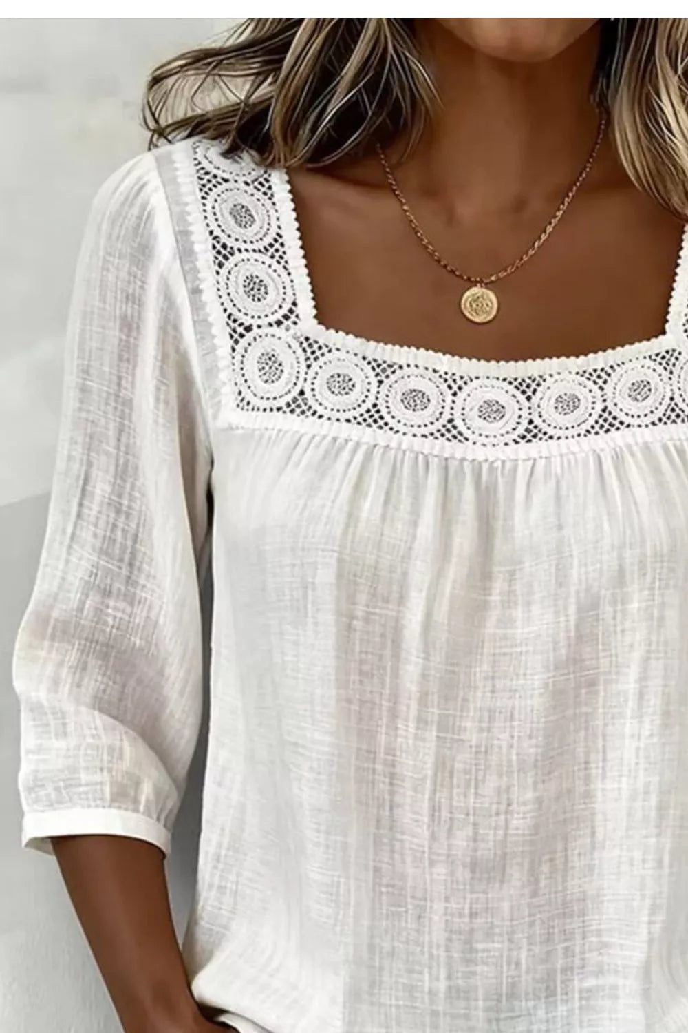 Crochet Trim Square Neck Blouse