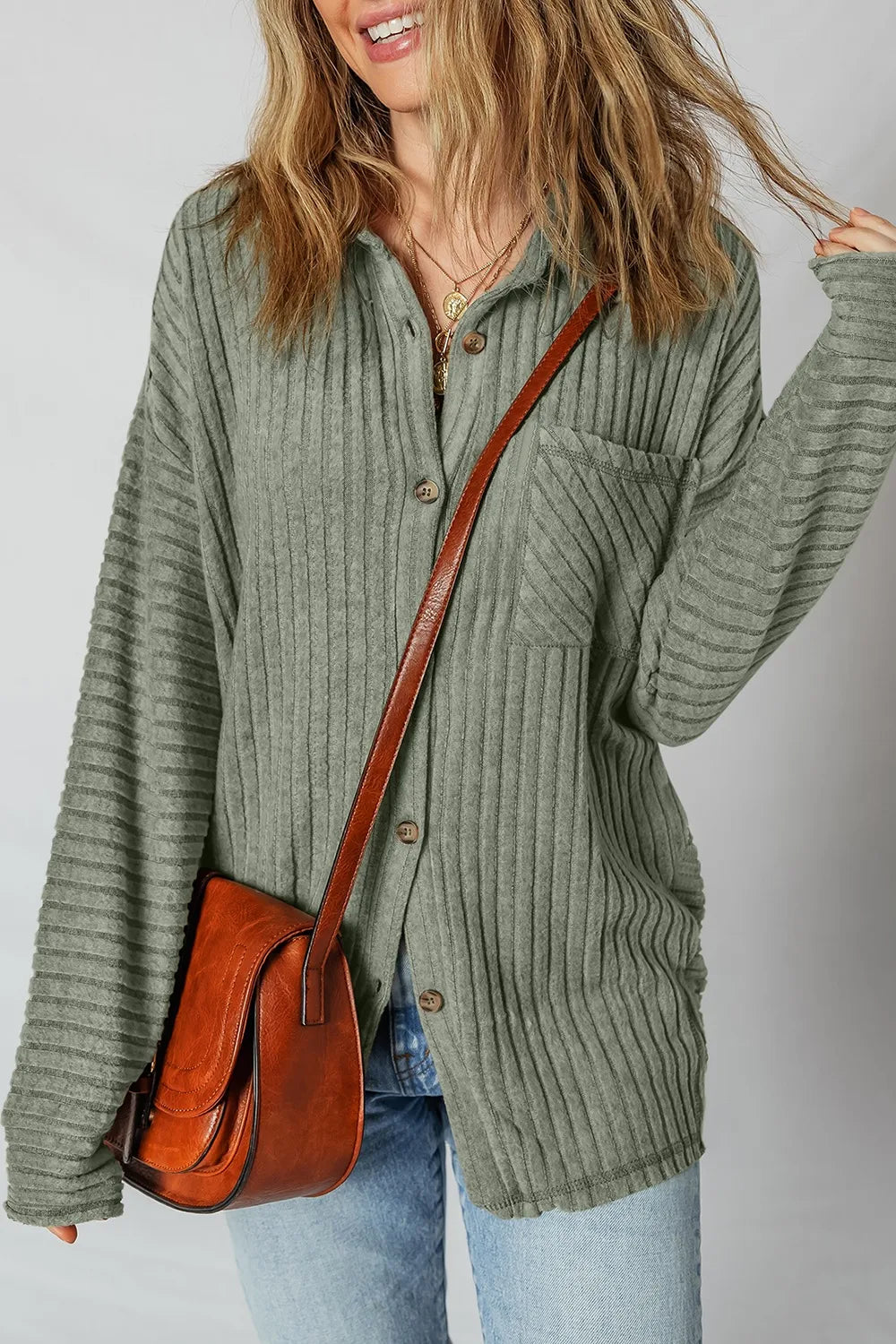 Ribbed Knit Button-Up Cardigan