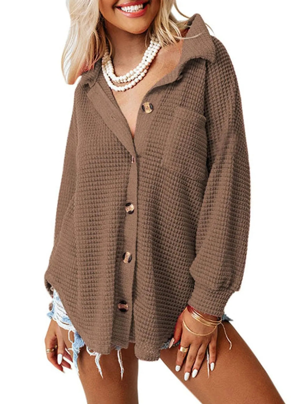 Waffle Knit Button-Down Shirt