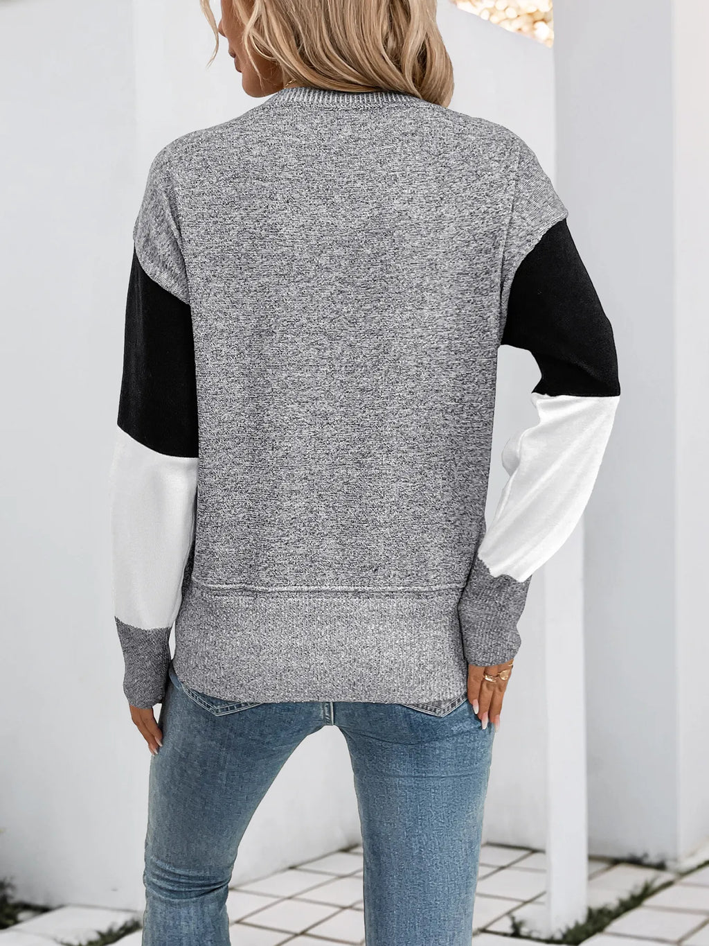 Color Block Knit Long Sleeve Sweater