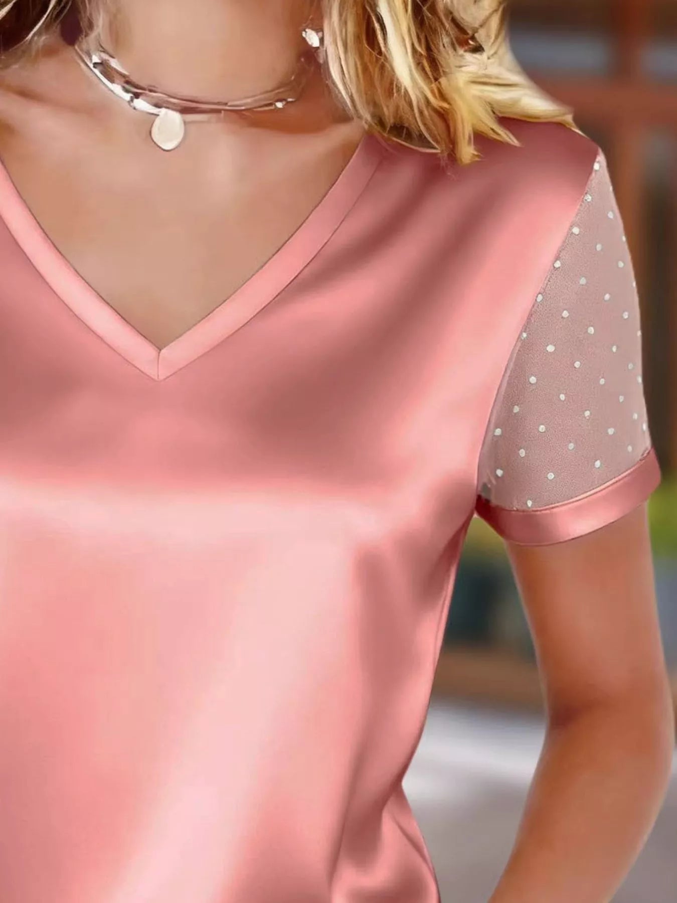 Sheer Sleeve V-Neck Top